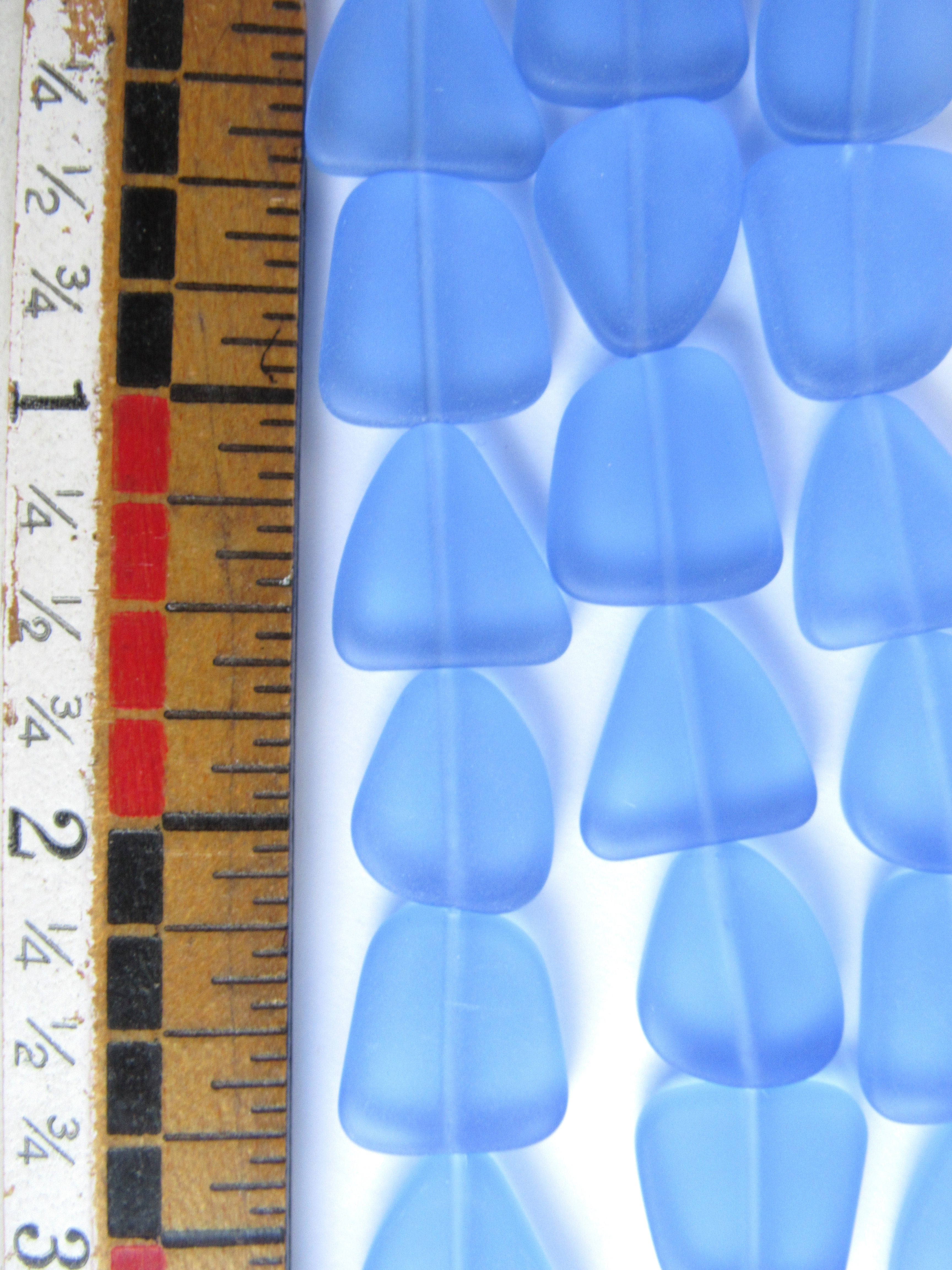 Cultured Sea Glass Beads - 15mm Light Sapphire Blue Flat Freeform Strands