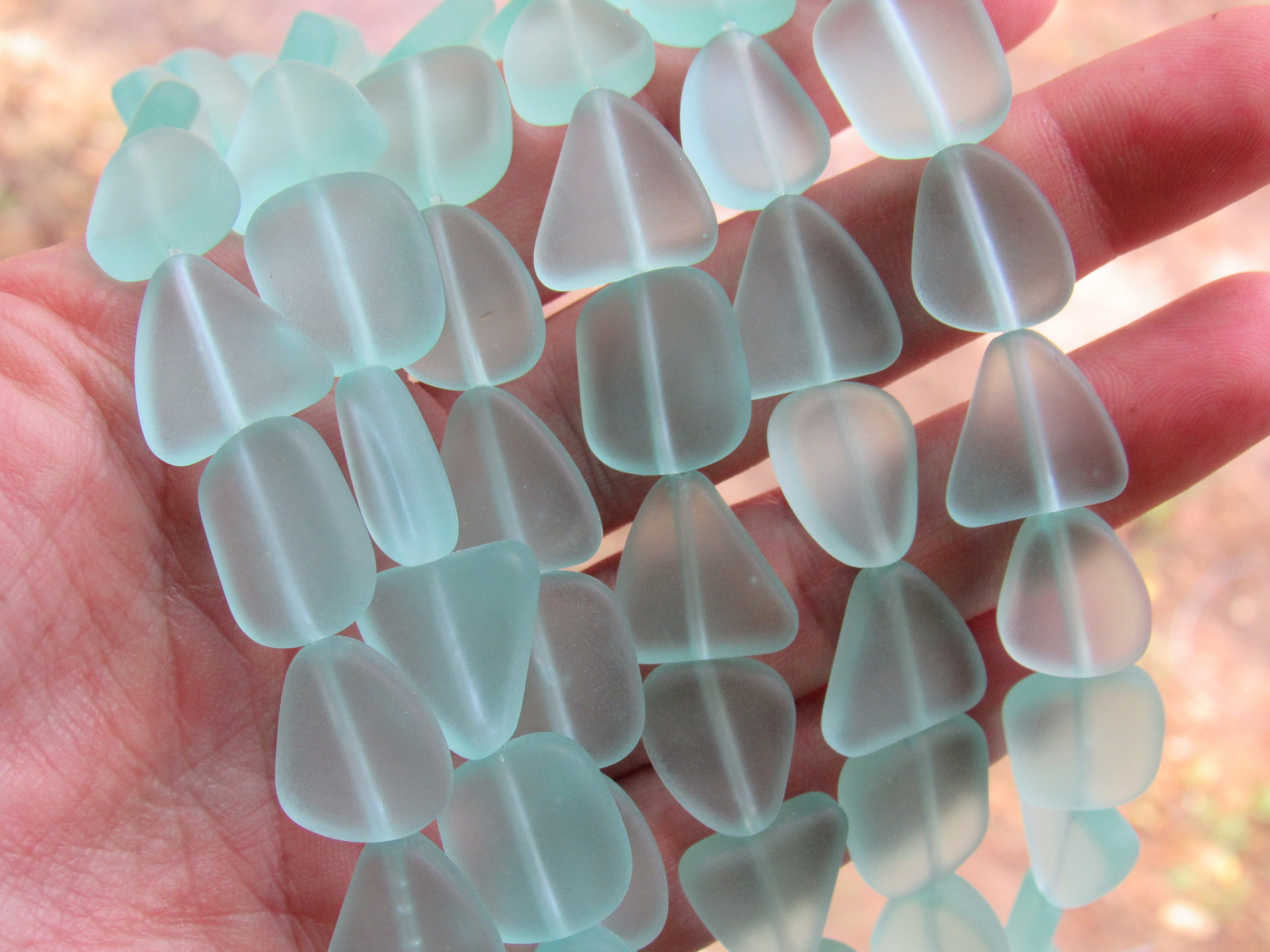 Cultured Sea Glass Beads - 15mm Seafoam Green Flat Frosted Bead supply