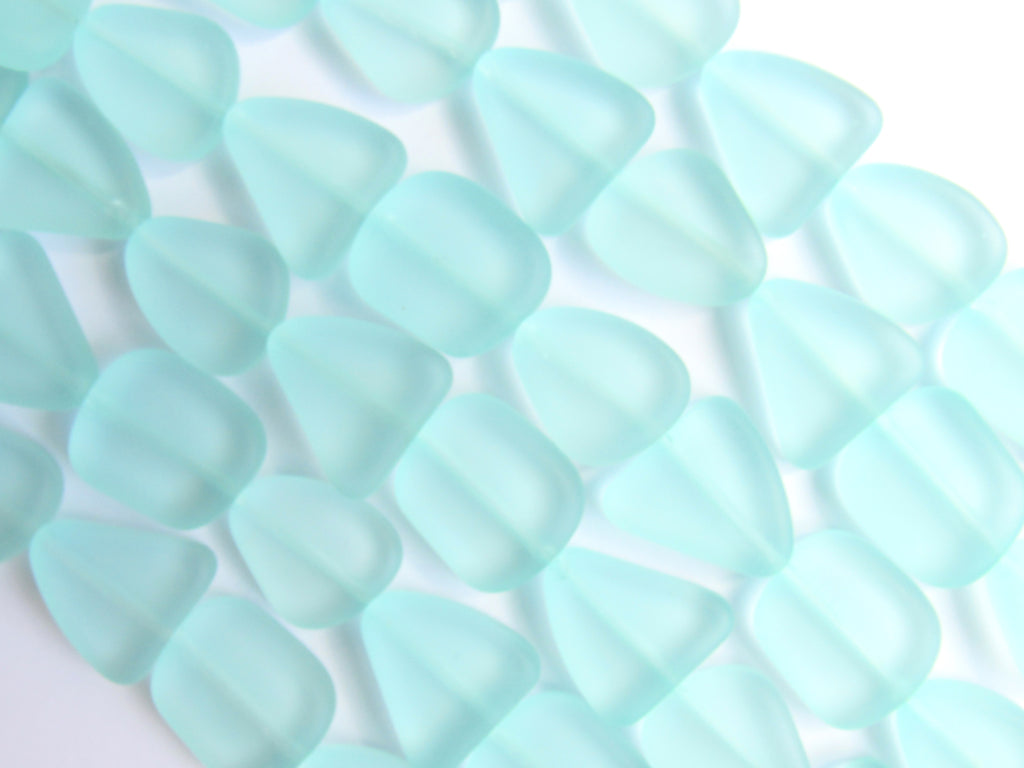 Cultured Sea Glass Beads - 15mm Seafoam Green Flat Frosted Bead supply
