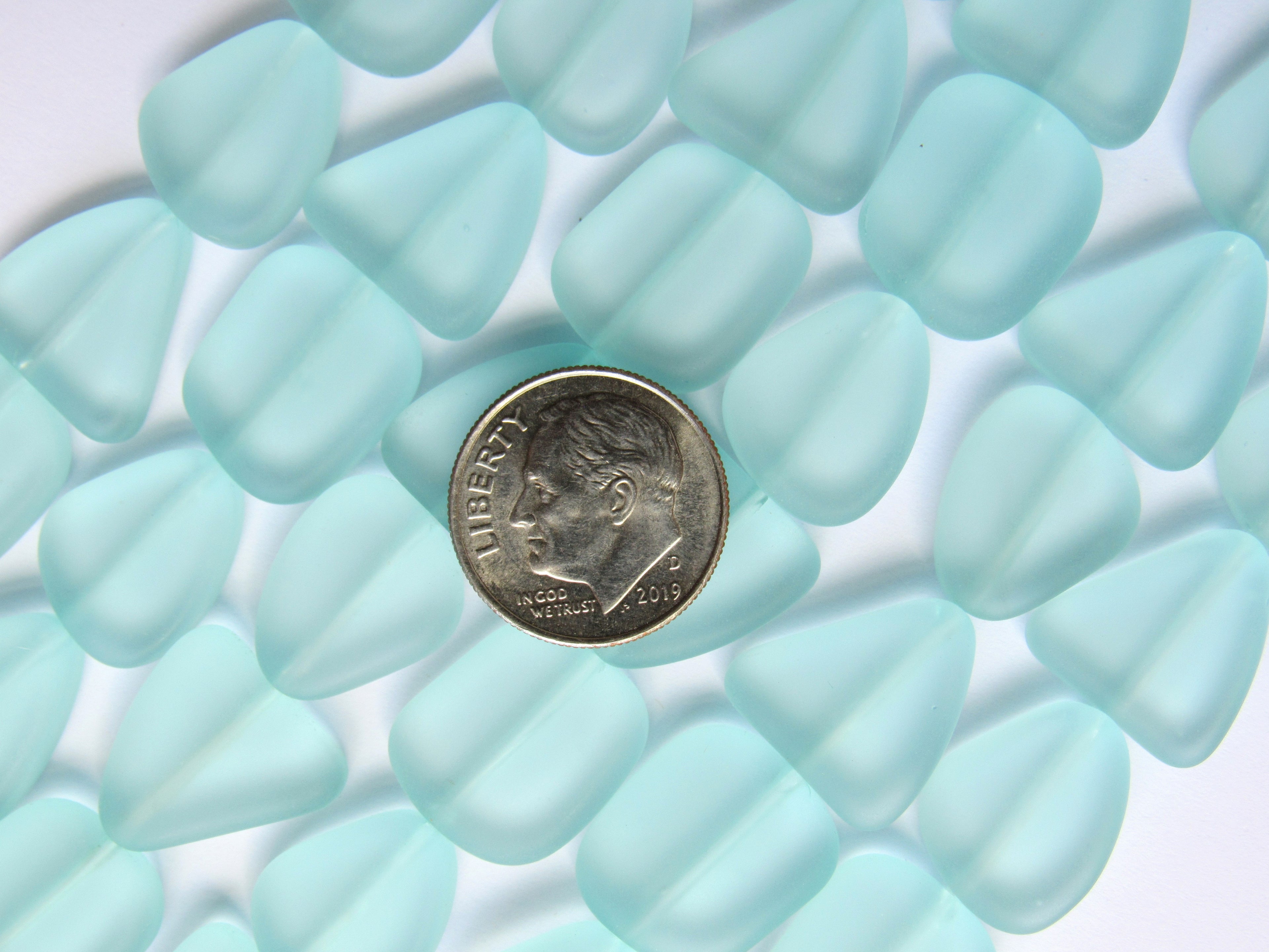 Cultured Sea Glass Beads - 15mm Seafoam Green Flat Frosted Bead supply