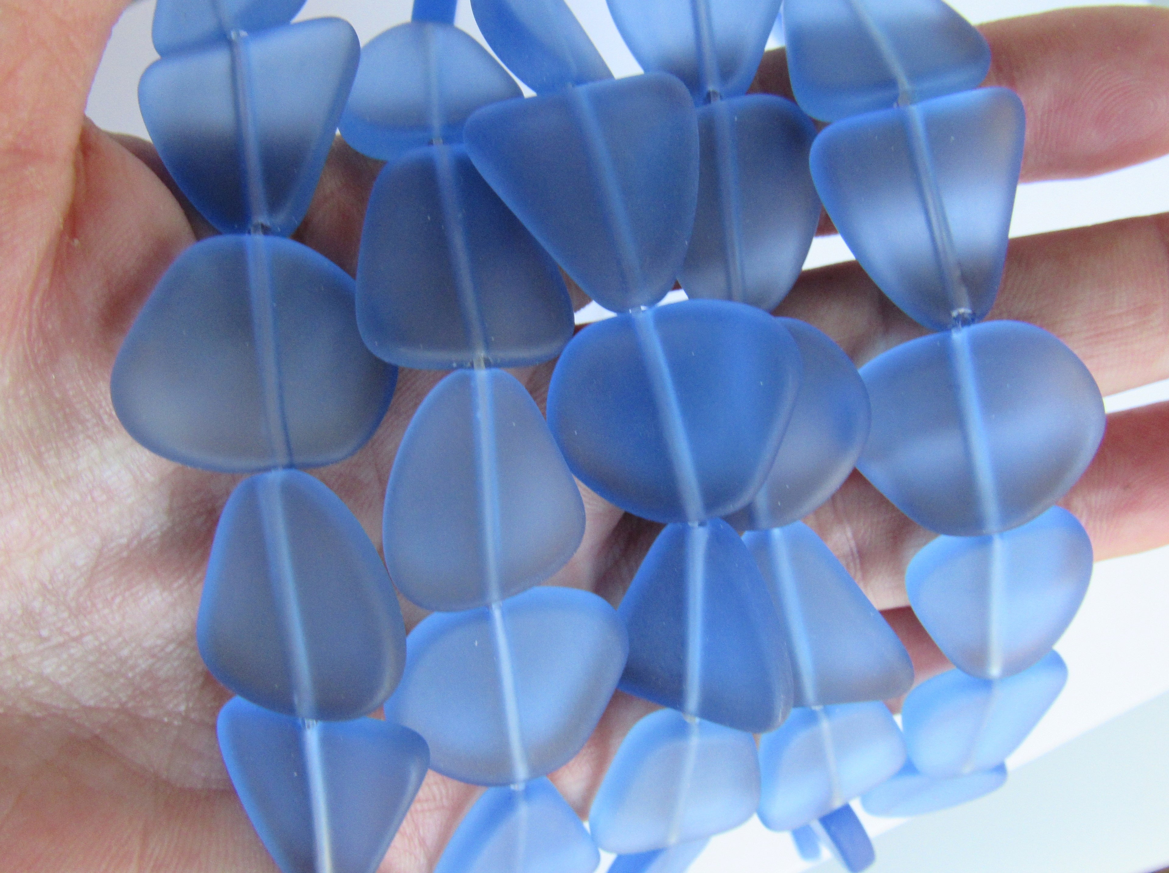 Cultured Sea Glass Beads 22-24mm Freeform - Light Sapphire Blue Frosted
