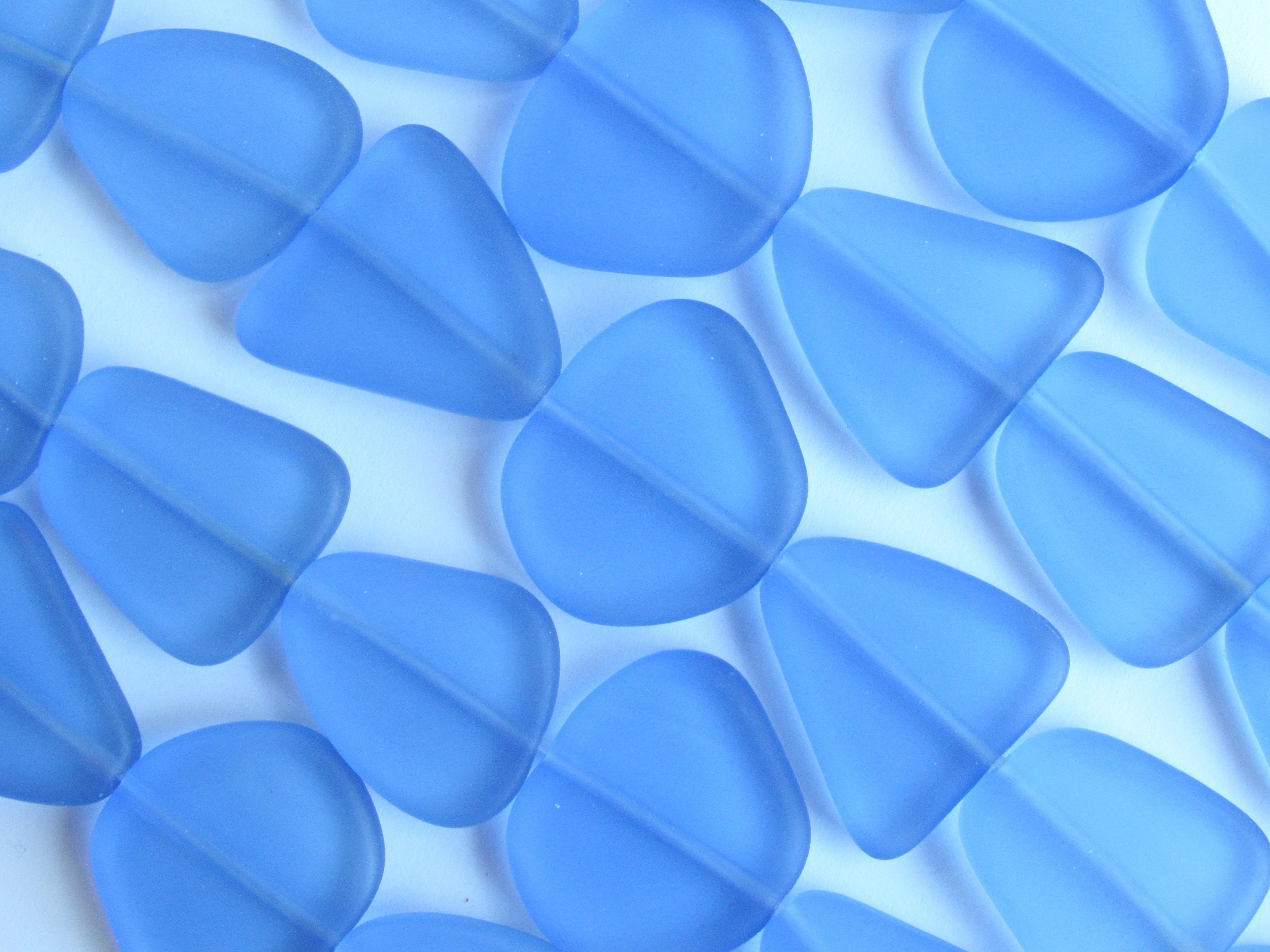 Cultured Sea Glass Beads 22-24mm Freeform - Light Sapphire Blue Frosted