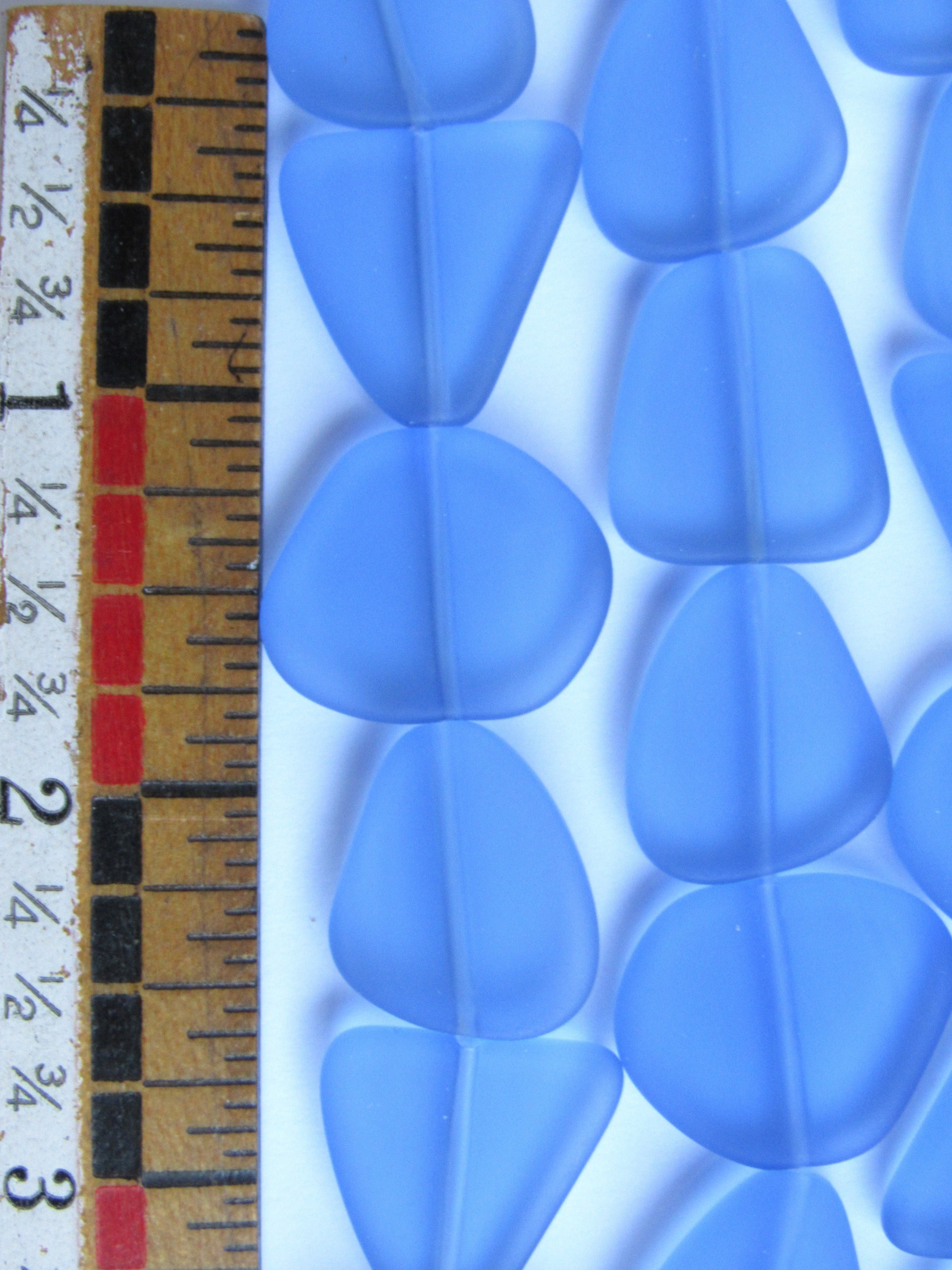 Cultured Sea Glass Beads 22-24mm Freeform - Light Sapphire Blue Frosted