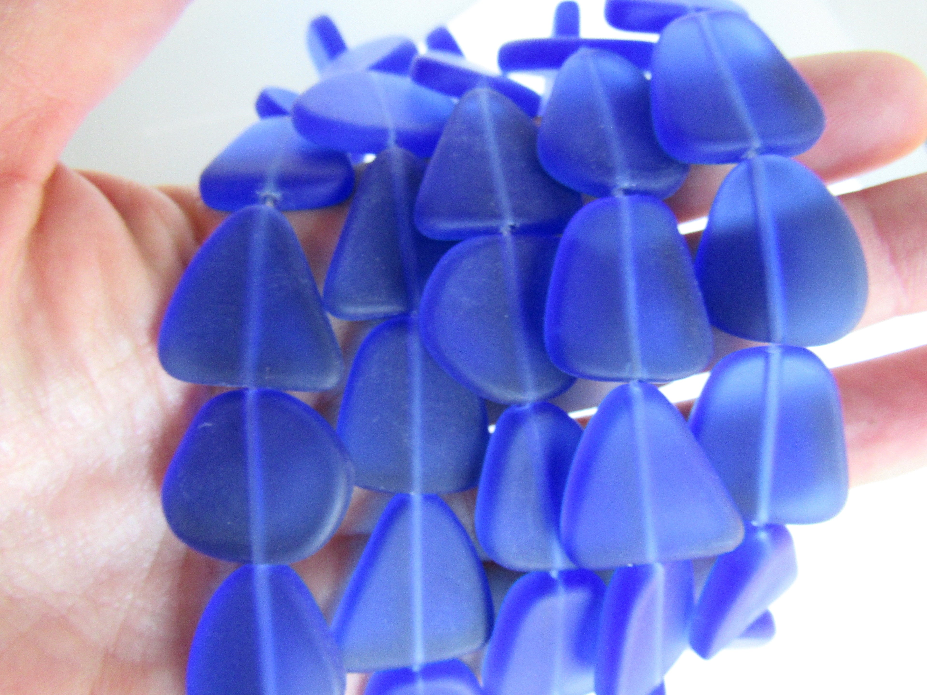 Royal Blue Cultured Sea Glass Beads 22-24mm Freeform Flat Strands