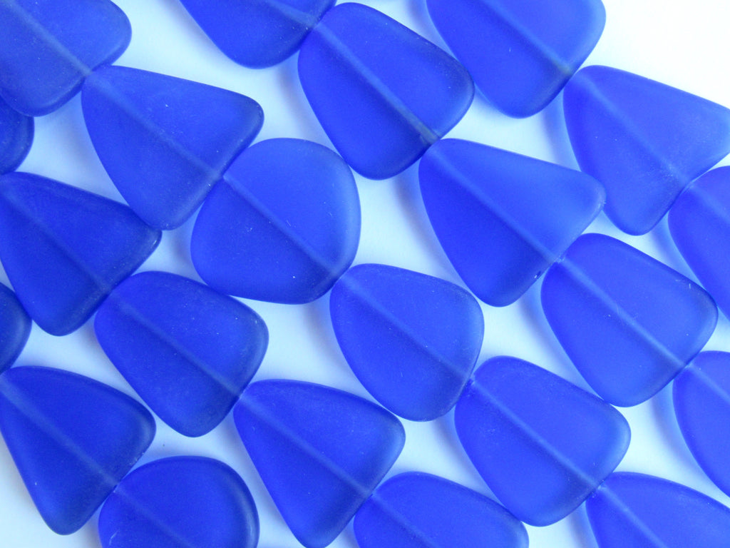 Royal Blue Cultured Sea Glass Beads 22-24mm Freeform Flat Strands