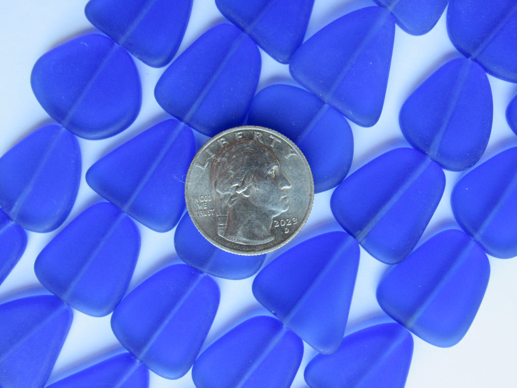 Royal Blue Cultured Sea Glass Beads 22-24mm Freeform Flat Strands