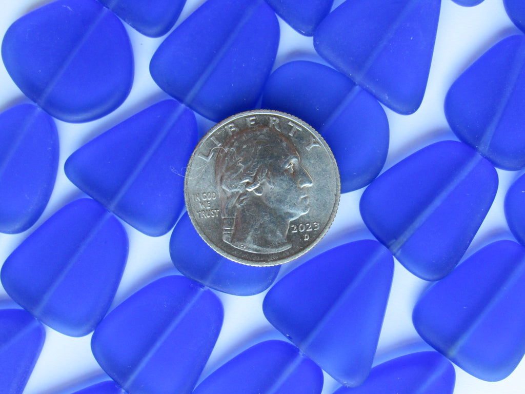 Royal Blue Cultured Sea Glass Beads 22-24mm Freeform Flat Strands