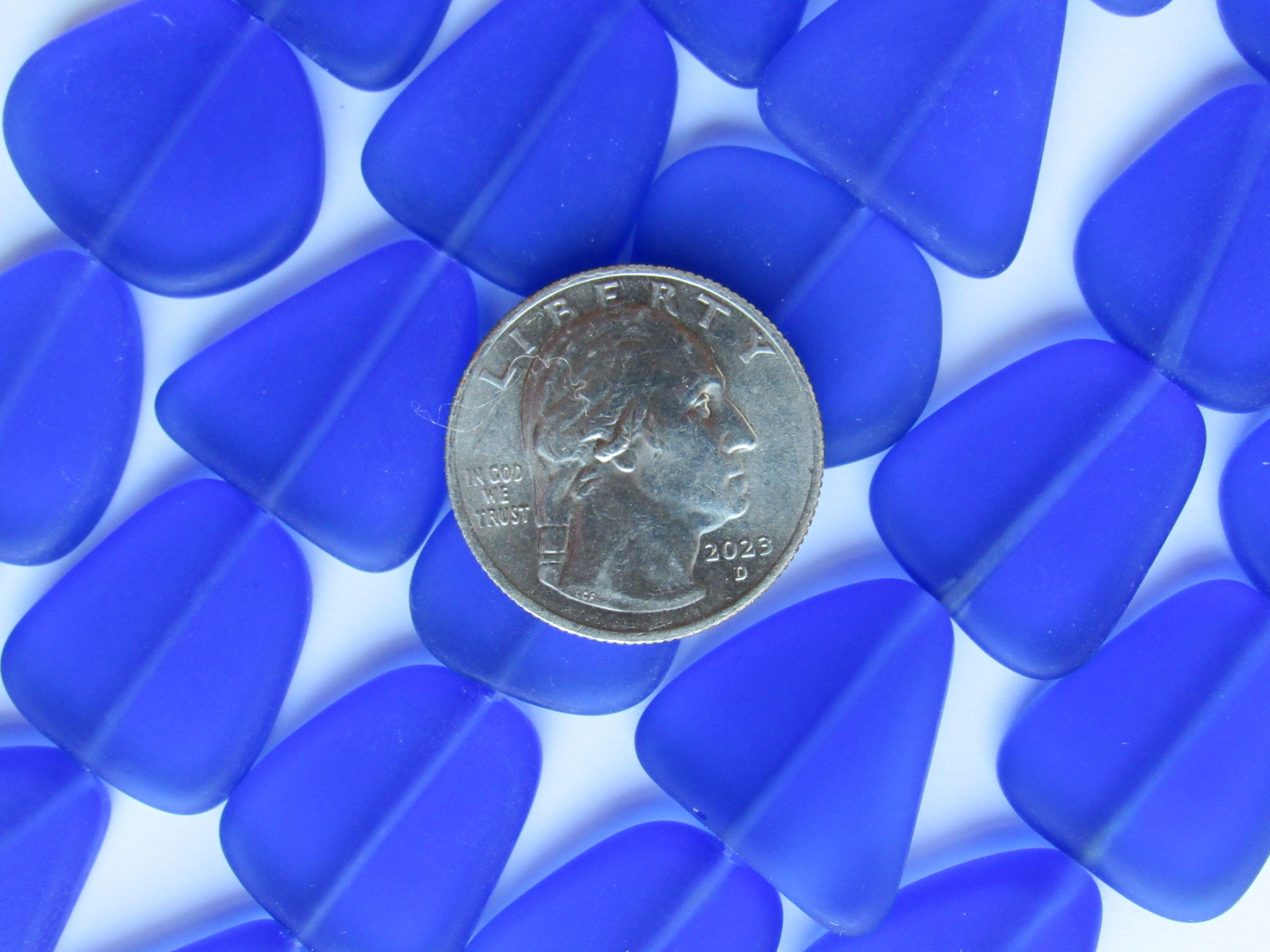 Royal Blue Cultured Sea Glass Beads 22-24mm Freeform Flat Strands
