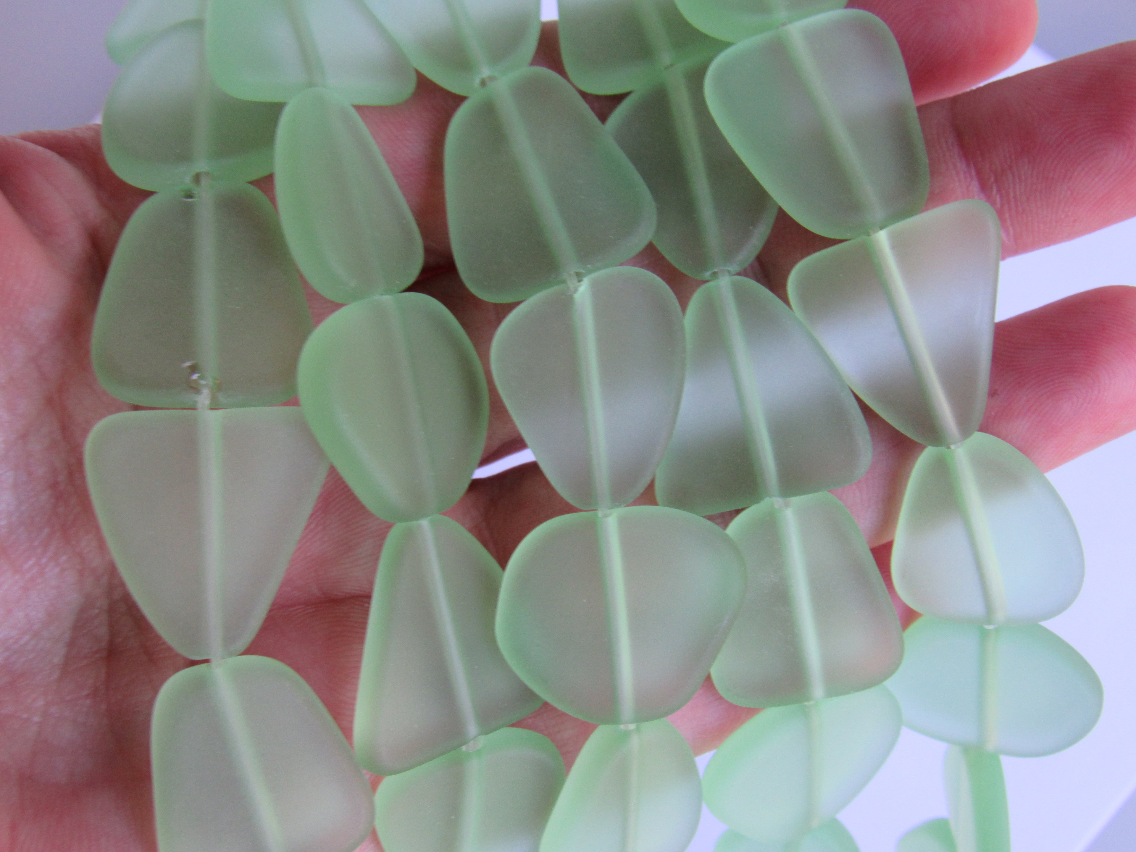 Light Green Sea Glass Beads 22-24mm Freeform