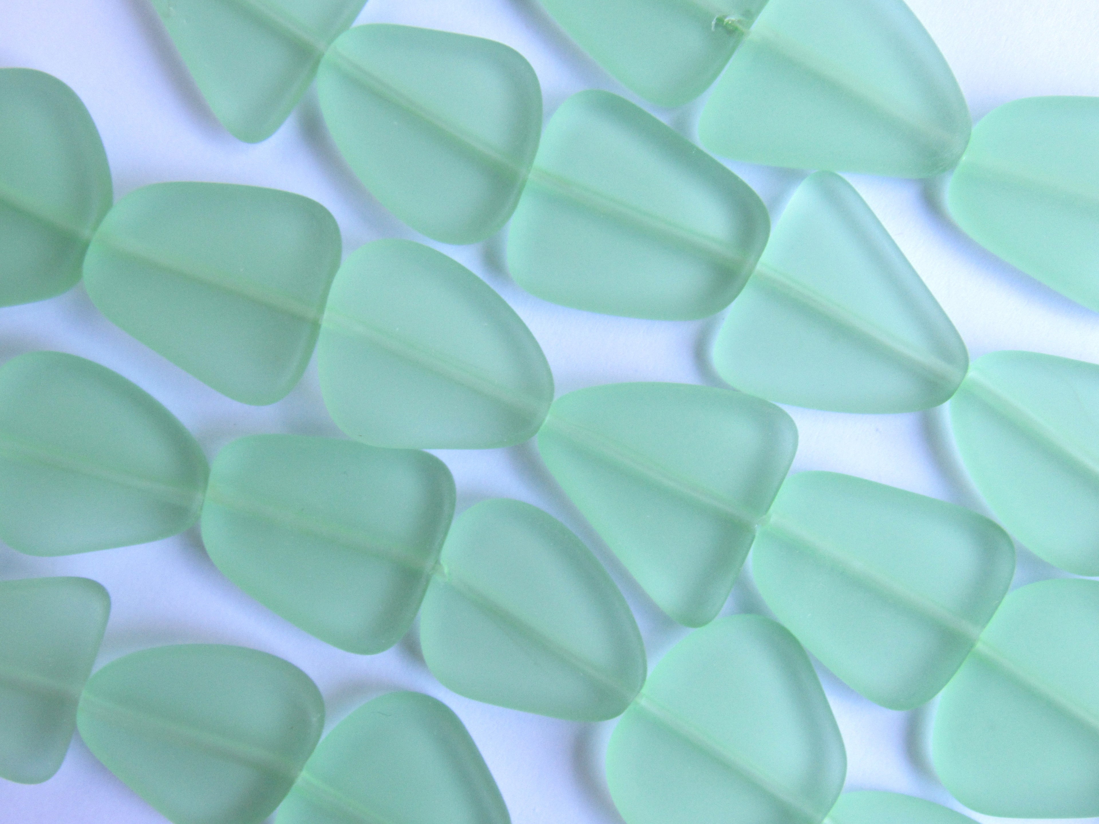 Light Green Sea Glass Beads 22-24mm Freeform