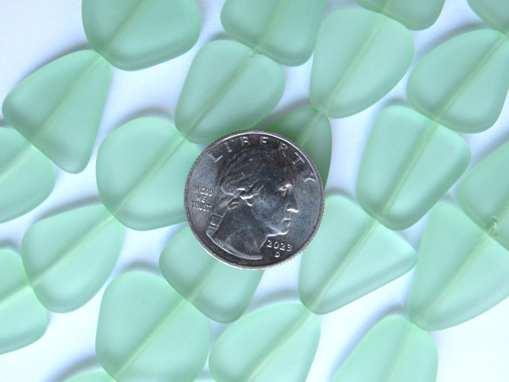 Light Green Sea Glass Beads 22-24mm Freeform