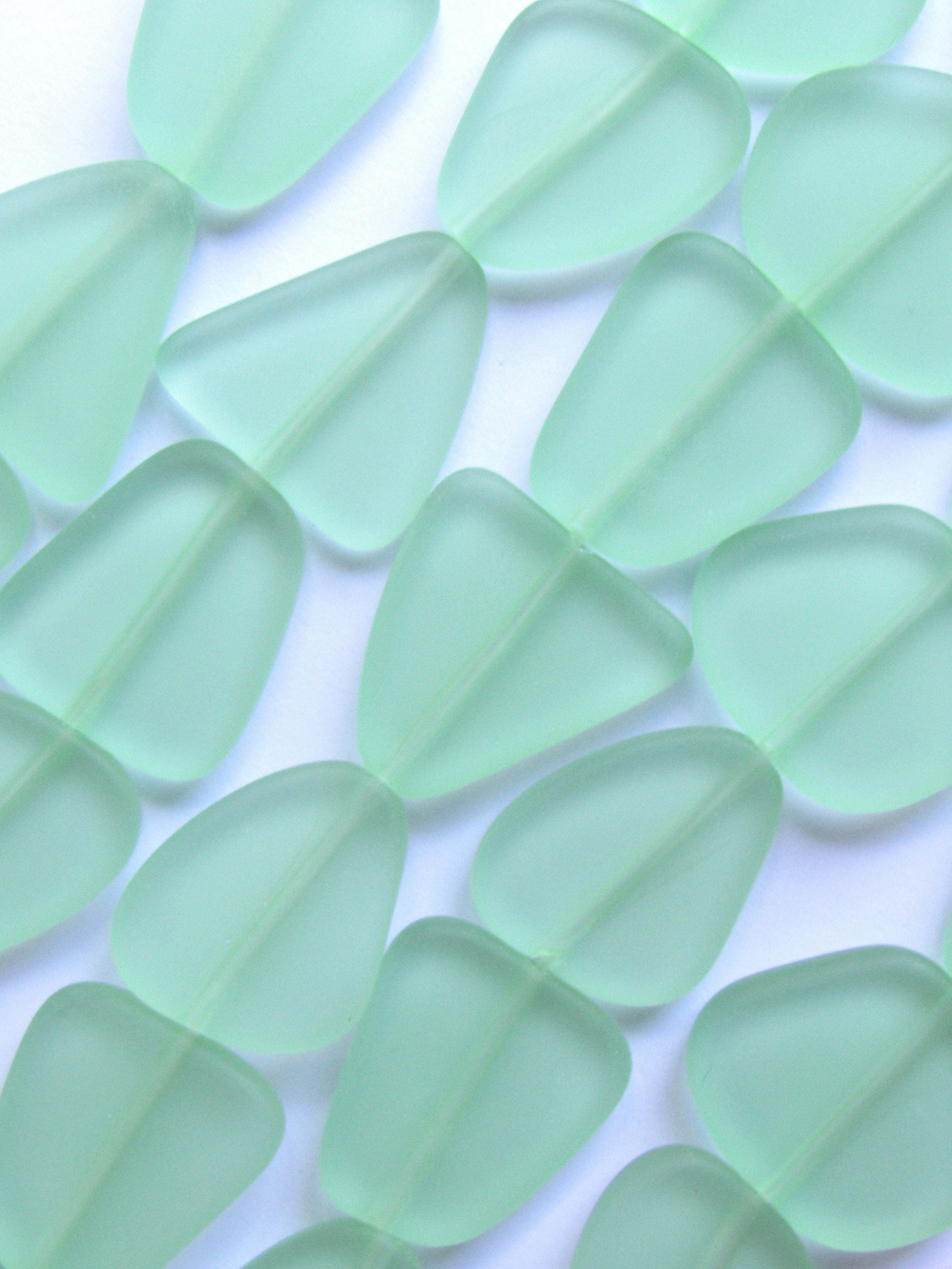 Light Green Sea Glass Beads 22-24mm Freeform