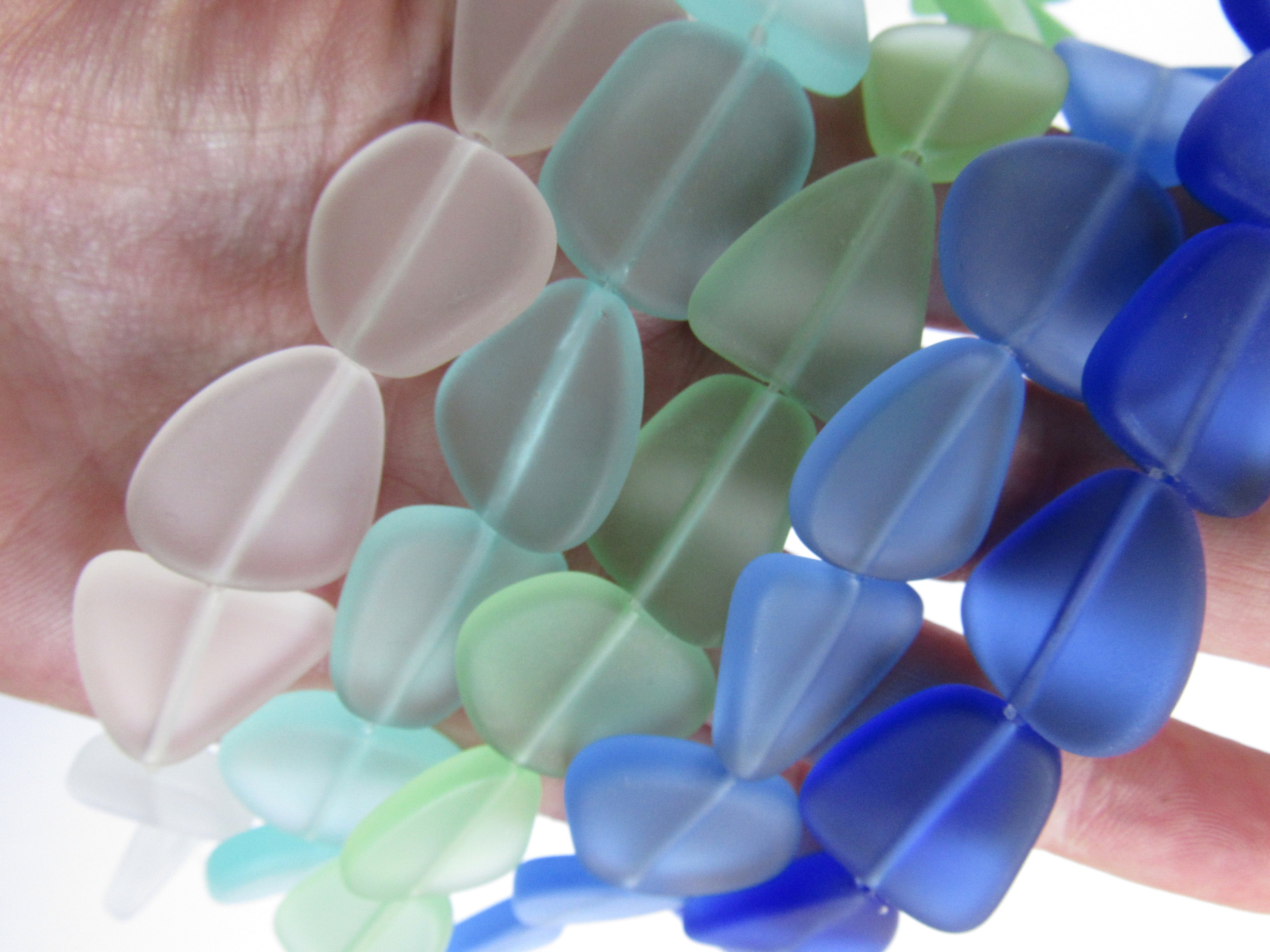 Sea Glass Beads Cultured 22-24mm - Light Aqua Blue Green Frosted