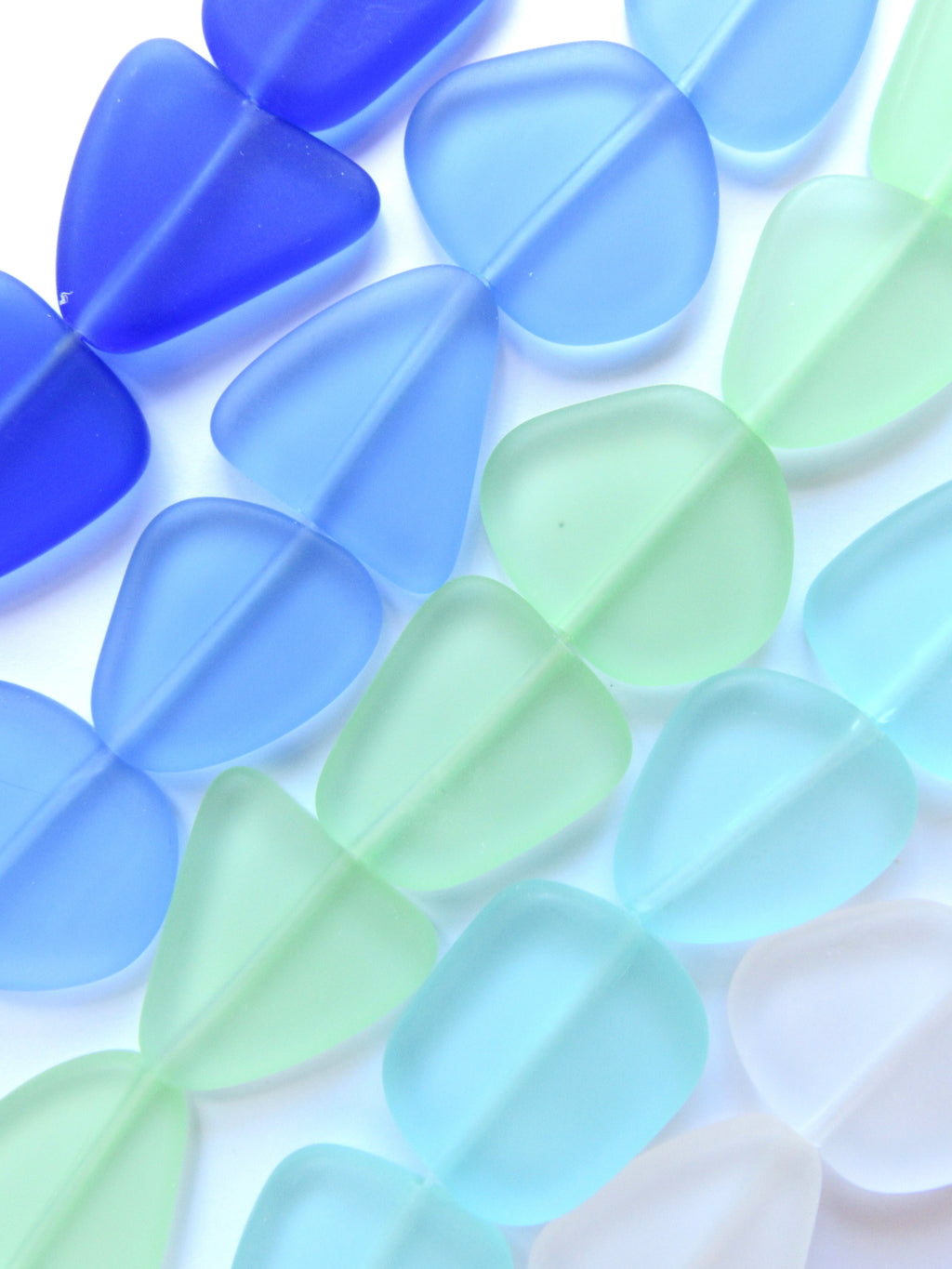 Sea Glass Beads Cultured 22-24mm - Light Aqua Blue Green Frosted