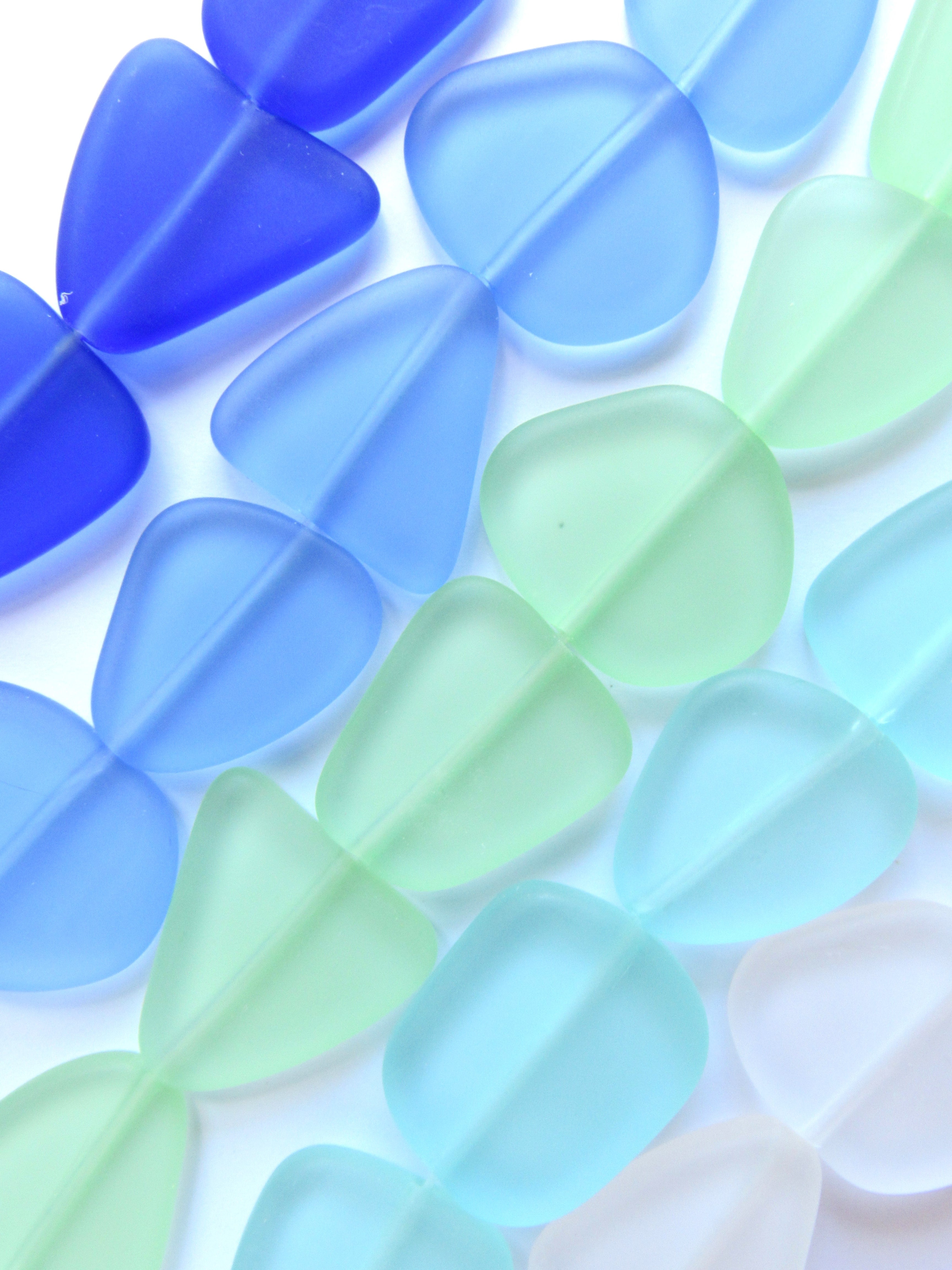 Sea Glass Beads Cultured 22-24mm - Light Aqua Blue Green Frosted