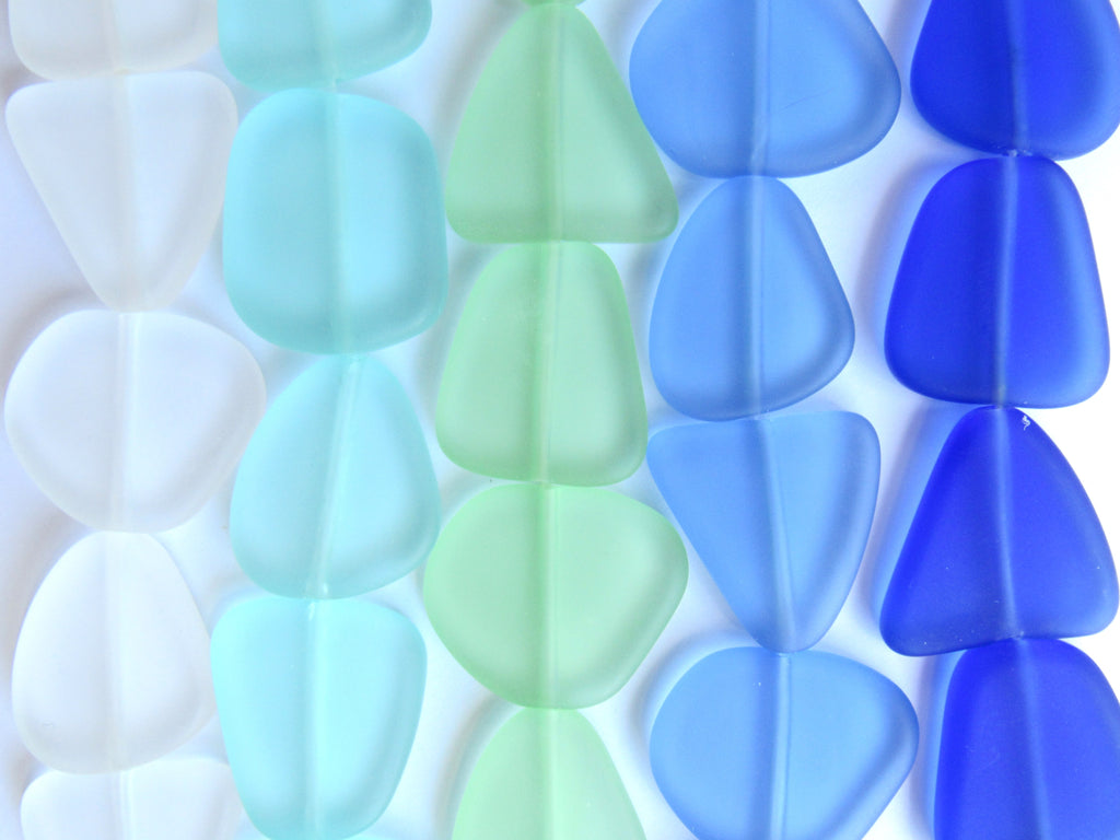 Sea Glass Beads Cultured 22-24mm - Light Aqua Blue Green Frosted
