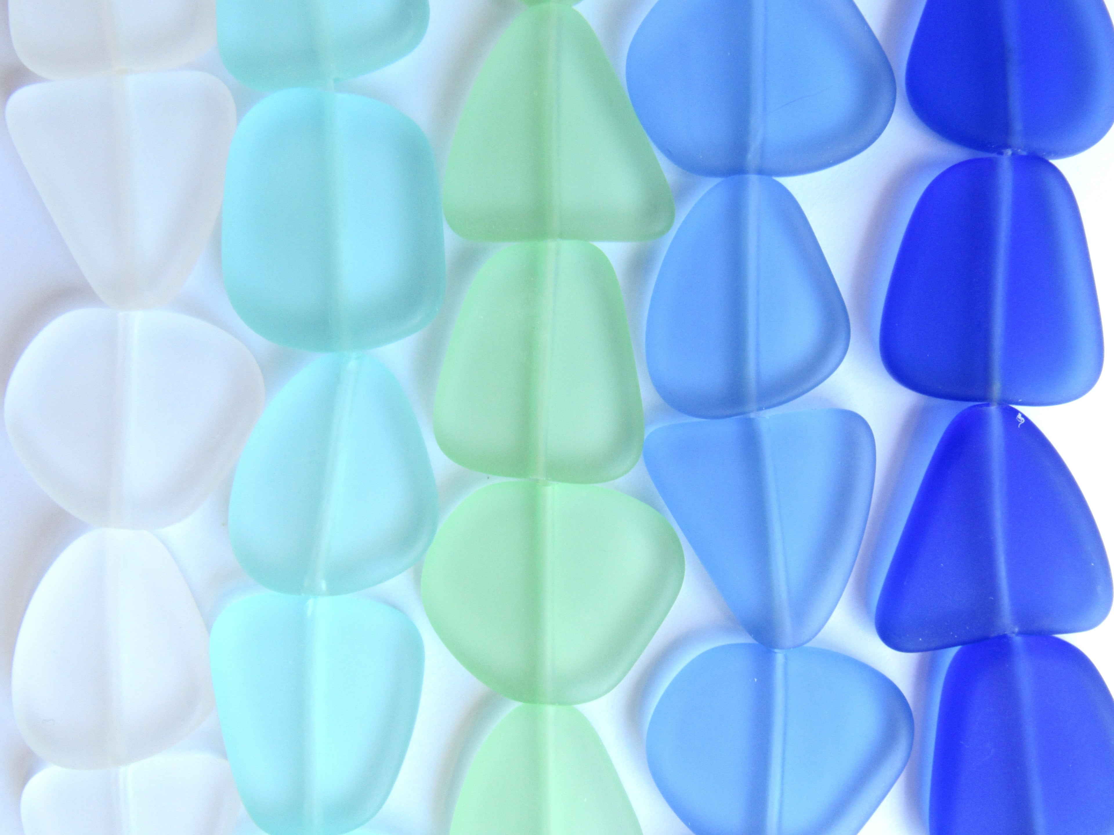 Sea Glass Beads Cultured 22-24mm - Light Aqua Blue Green Frosted