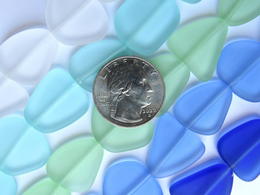 Sea Glass Beads Cultured 22-24mm - Light Aqua Blue Green Frosted