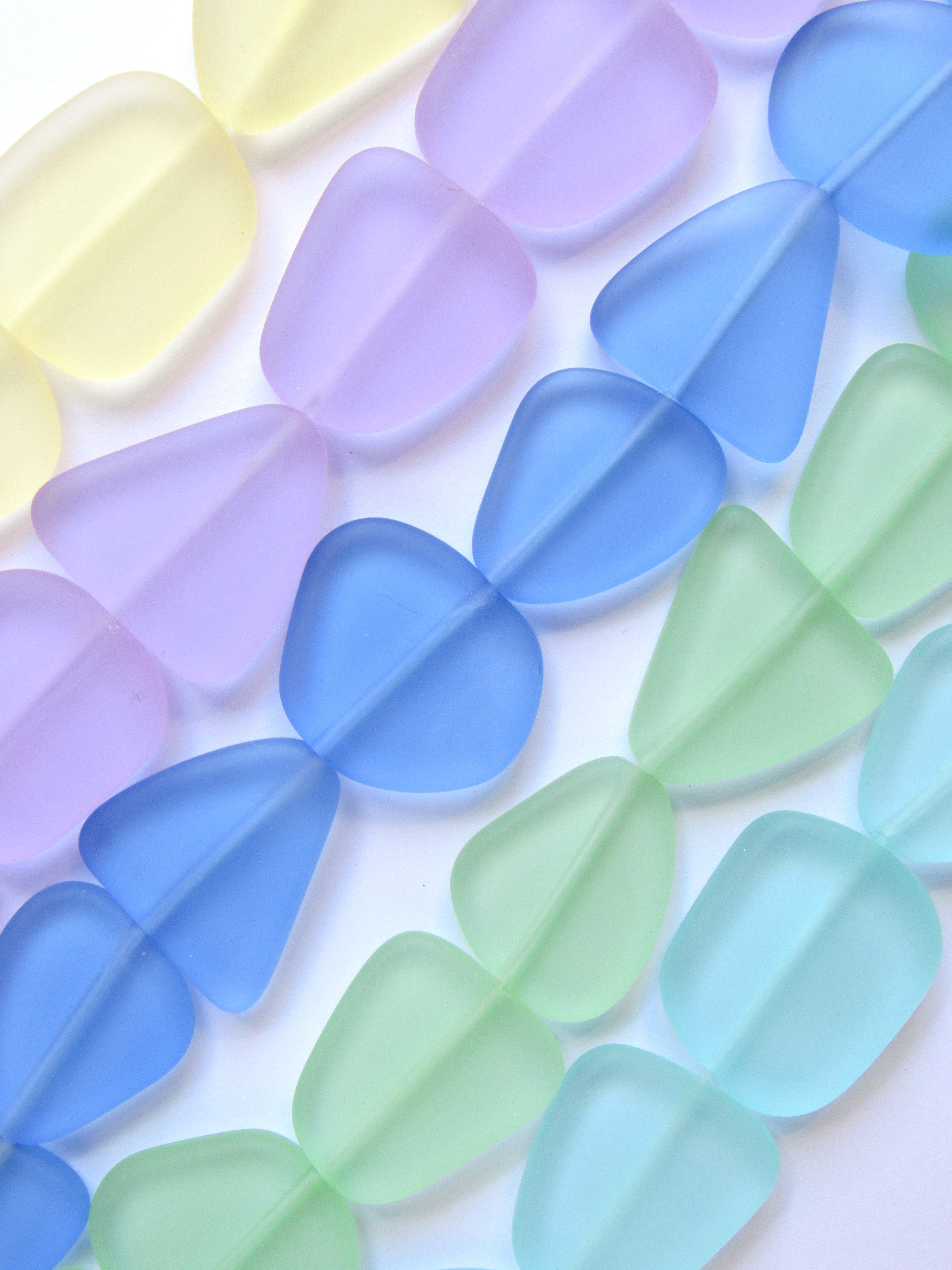 Cultured Sea Glass Beads 22-24mm Freeform - Light Colors Assorted Frosted