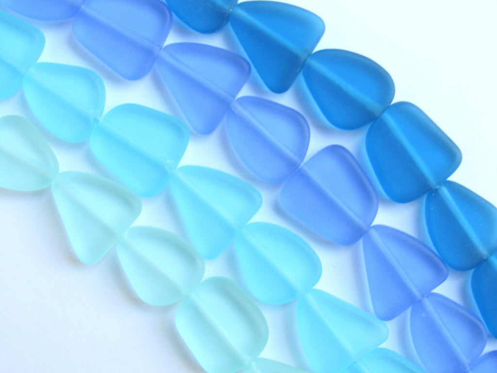 Cultured Sea Glass Beads - 15mm Seafoam Aqua Teal 4 strands -  Flat Frosted Bead supply
