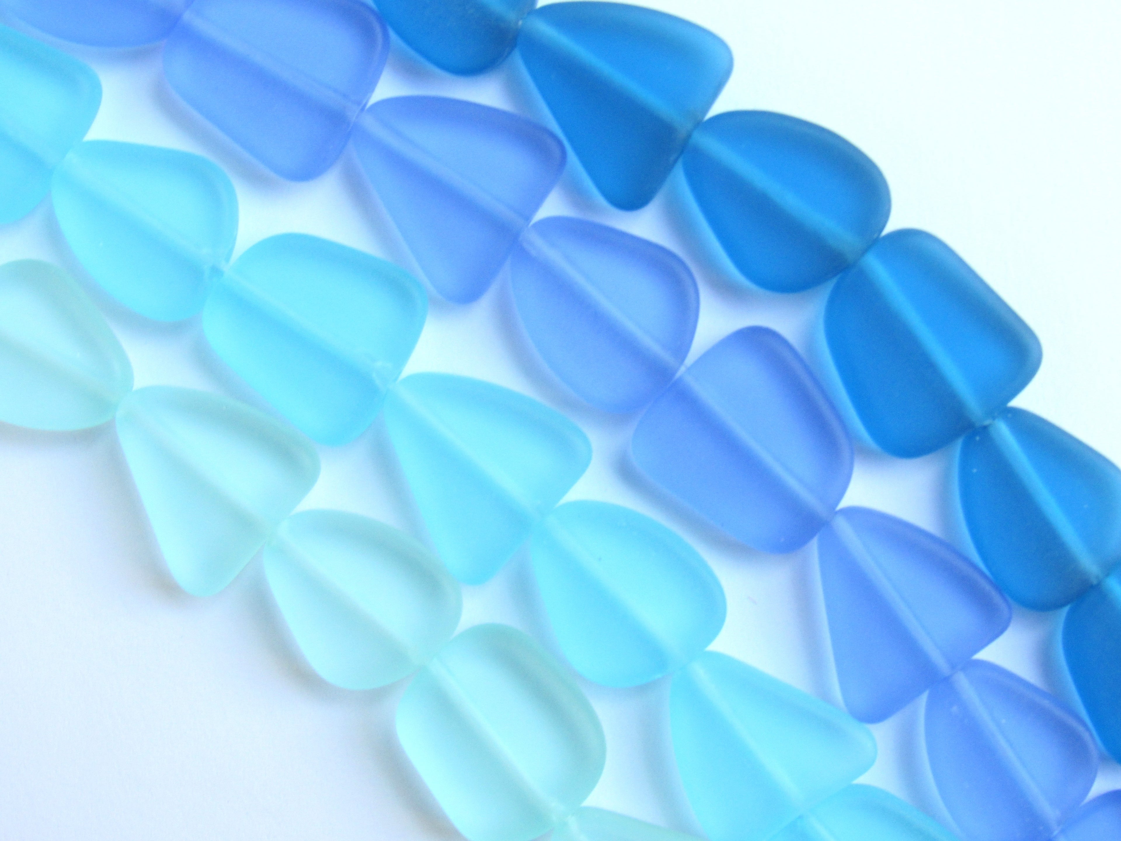 Cultured Sea Glass Beads - 15mm Seafoam Aqua Teal 4 strands -  Flat Frosted Bead supply