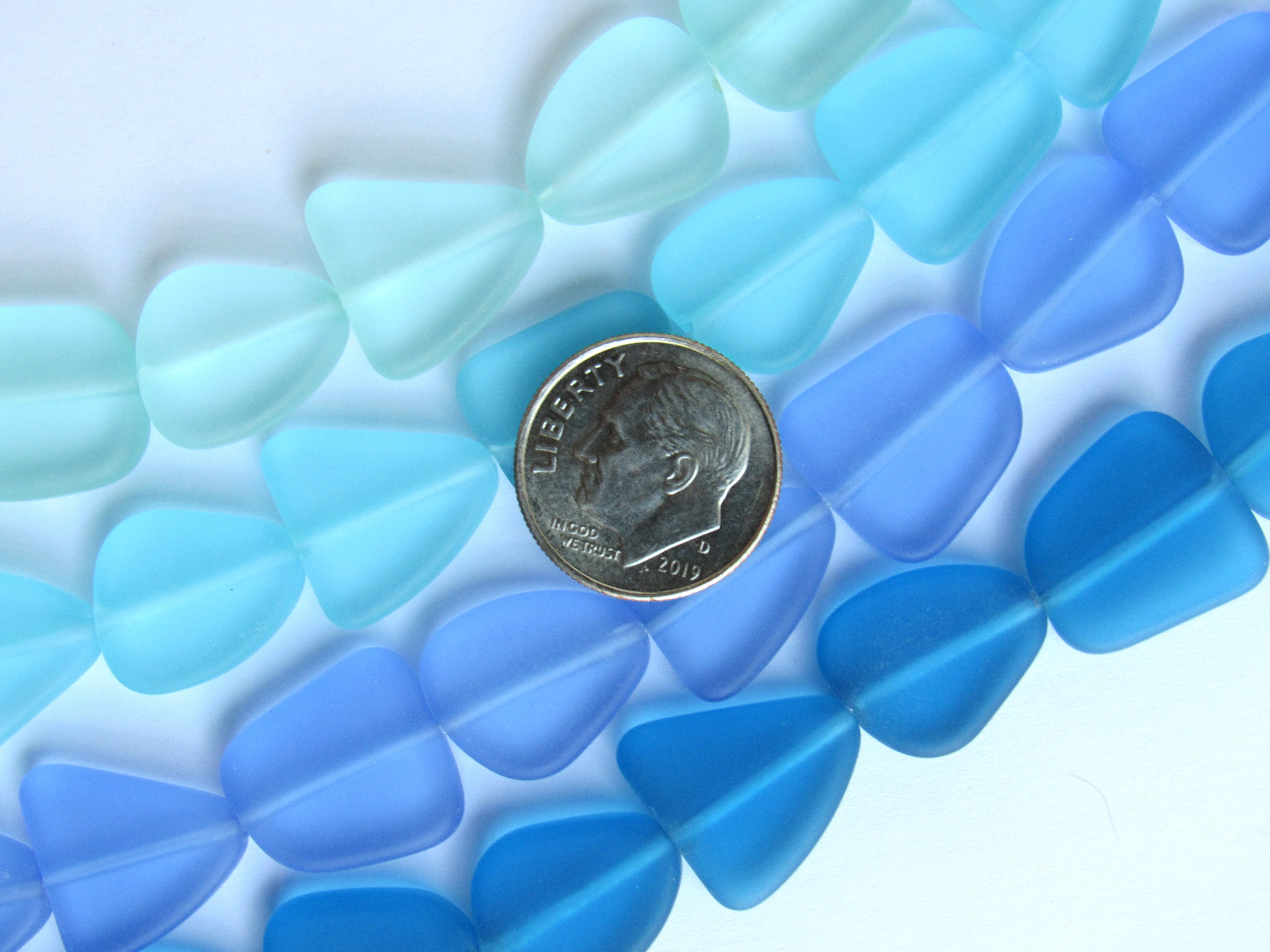 Cultured Sea Glass Beads - 15mm Seafoam Aqua Teal 4 strands -  Flat Frosted Bead supply