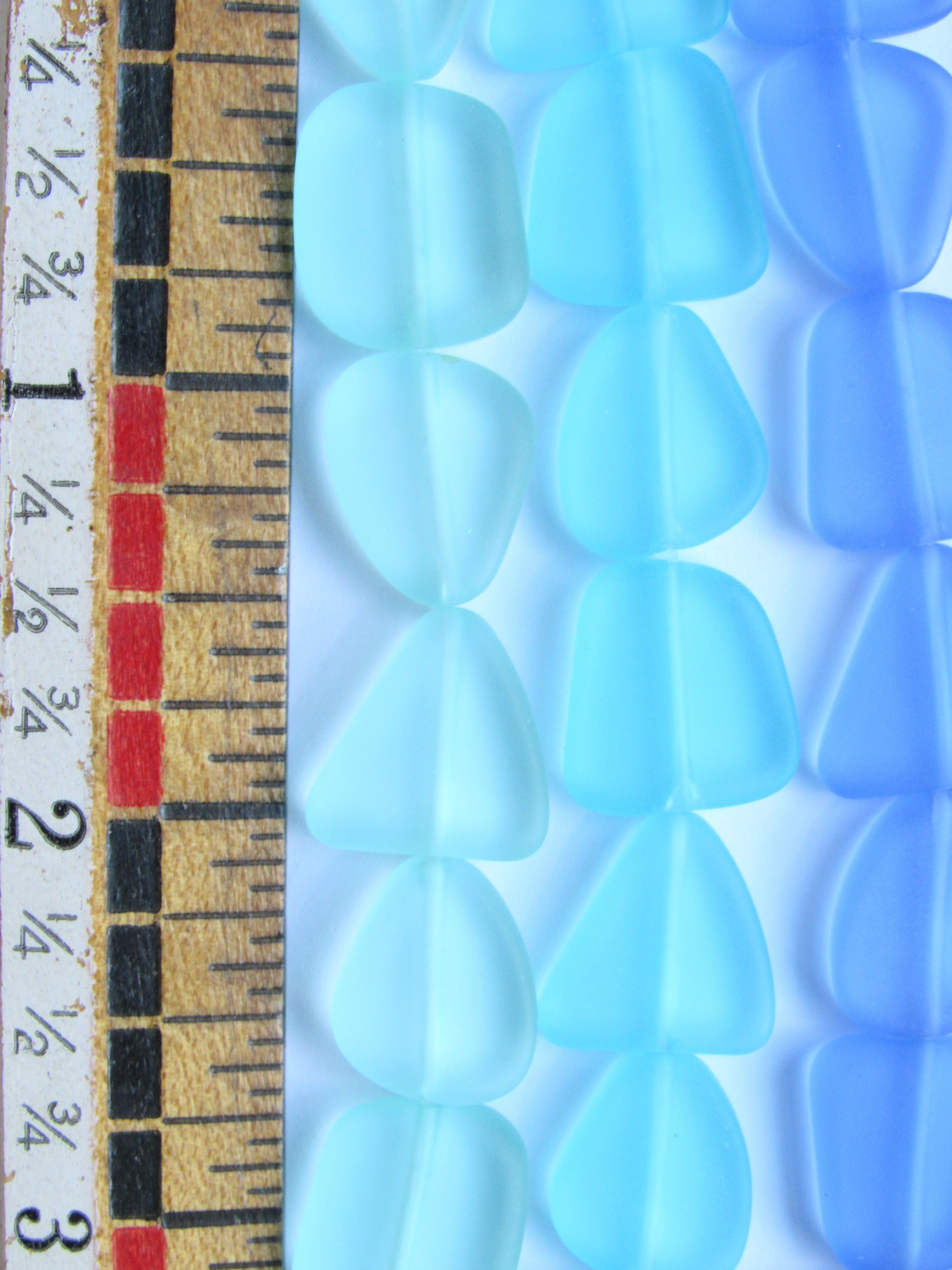 Cultured Sea Glass Beads - 15mm Seafoam Aqua Teal 4 strands -  Flat Frosted Bead supply