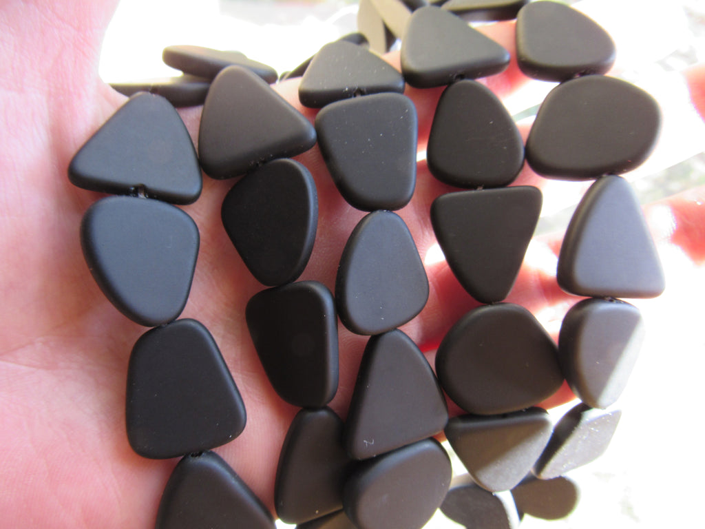 Black Cultured Sea Glass Beads 22-24mm - Flat Freeform Opaque Frosted Strand