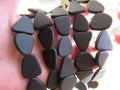 Black Cultured Sea Glass Beads 22-24mm - Flat Freeform Opaque Frosted Strand