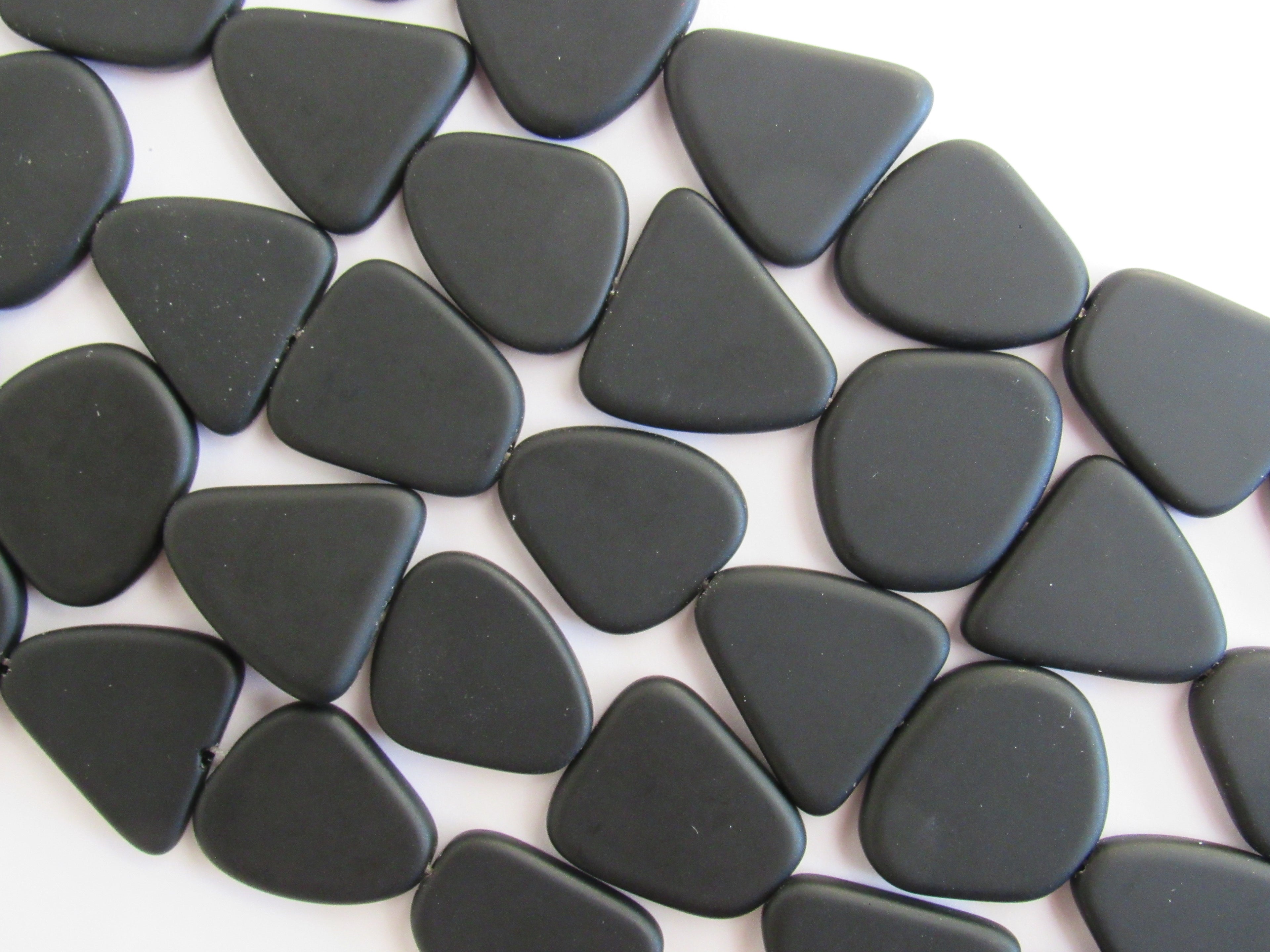 Black Cultured Sea Glass Beads 22-24mm - Flat Freeform Opaque Frosted Strand