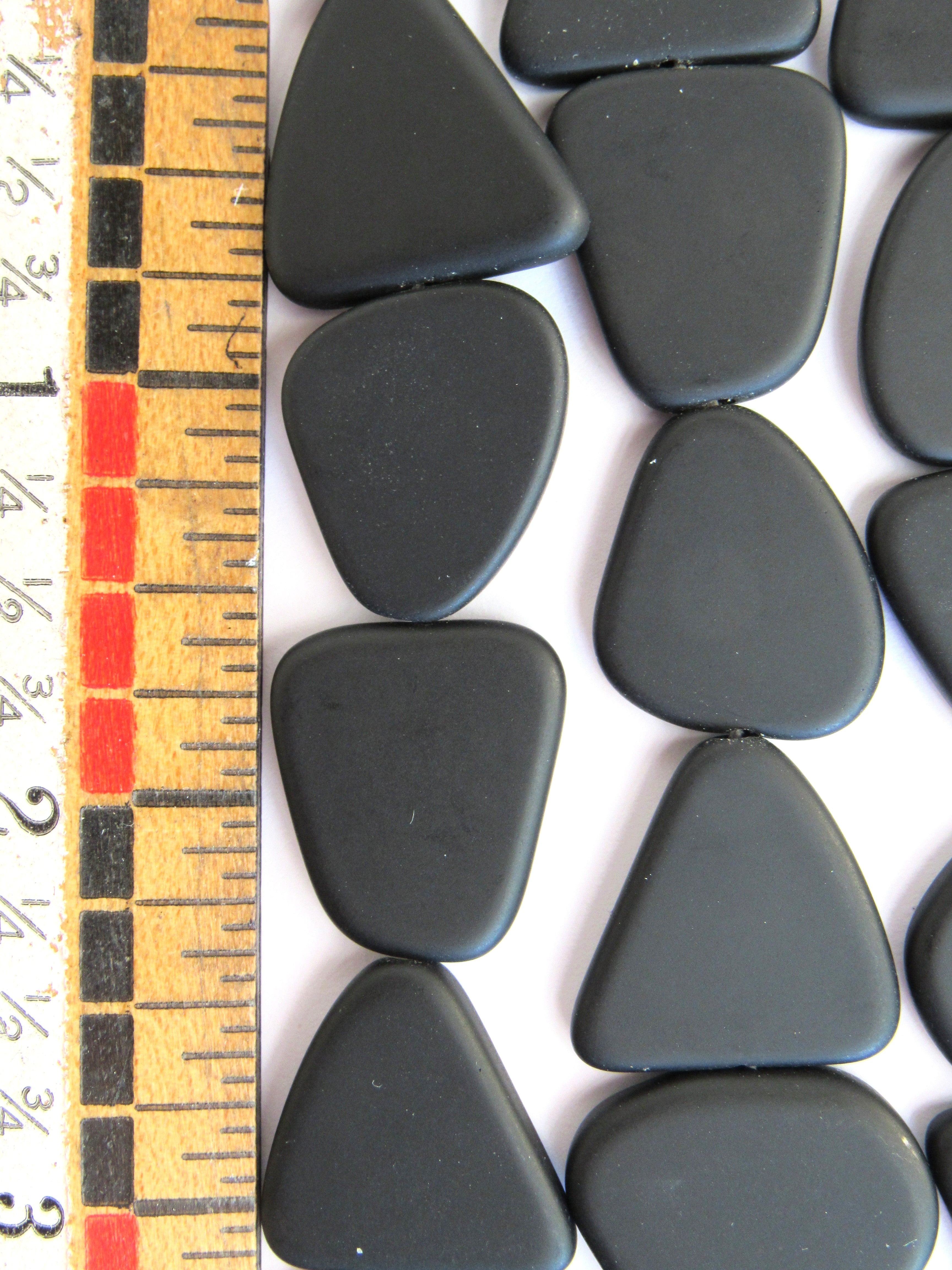 Black Cultured Sea Glass Beads 22-24mm - Flat Freeform Opaque Frosted Strand