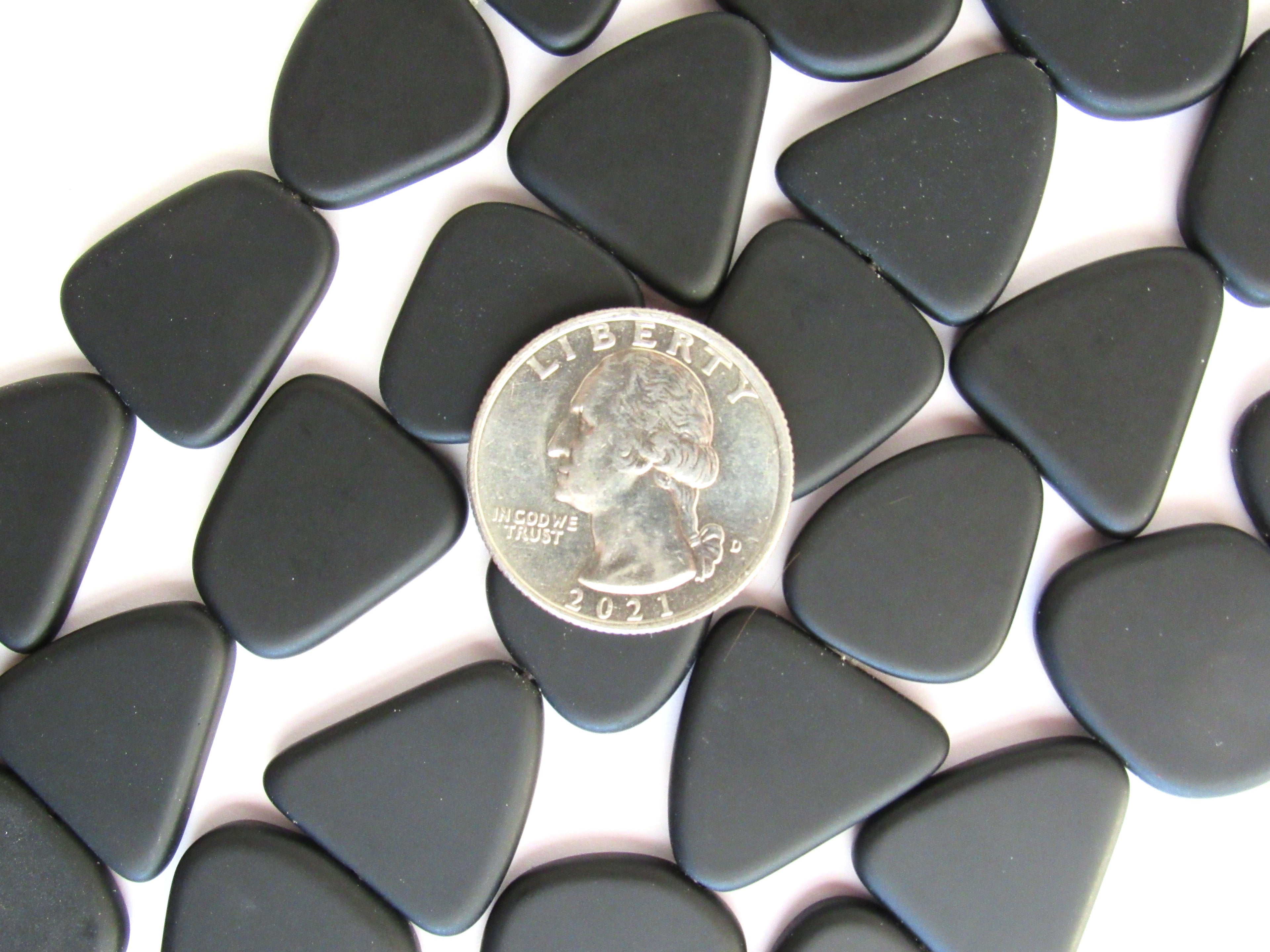 Black Cultured Sea Glass Beads 22-24mm - Flat Freeform Opaque Frosted Strand