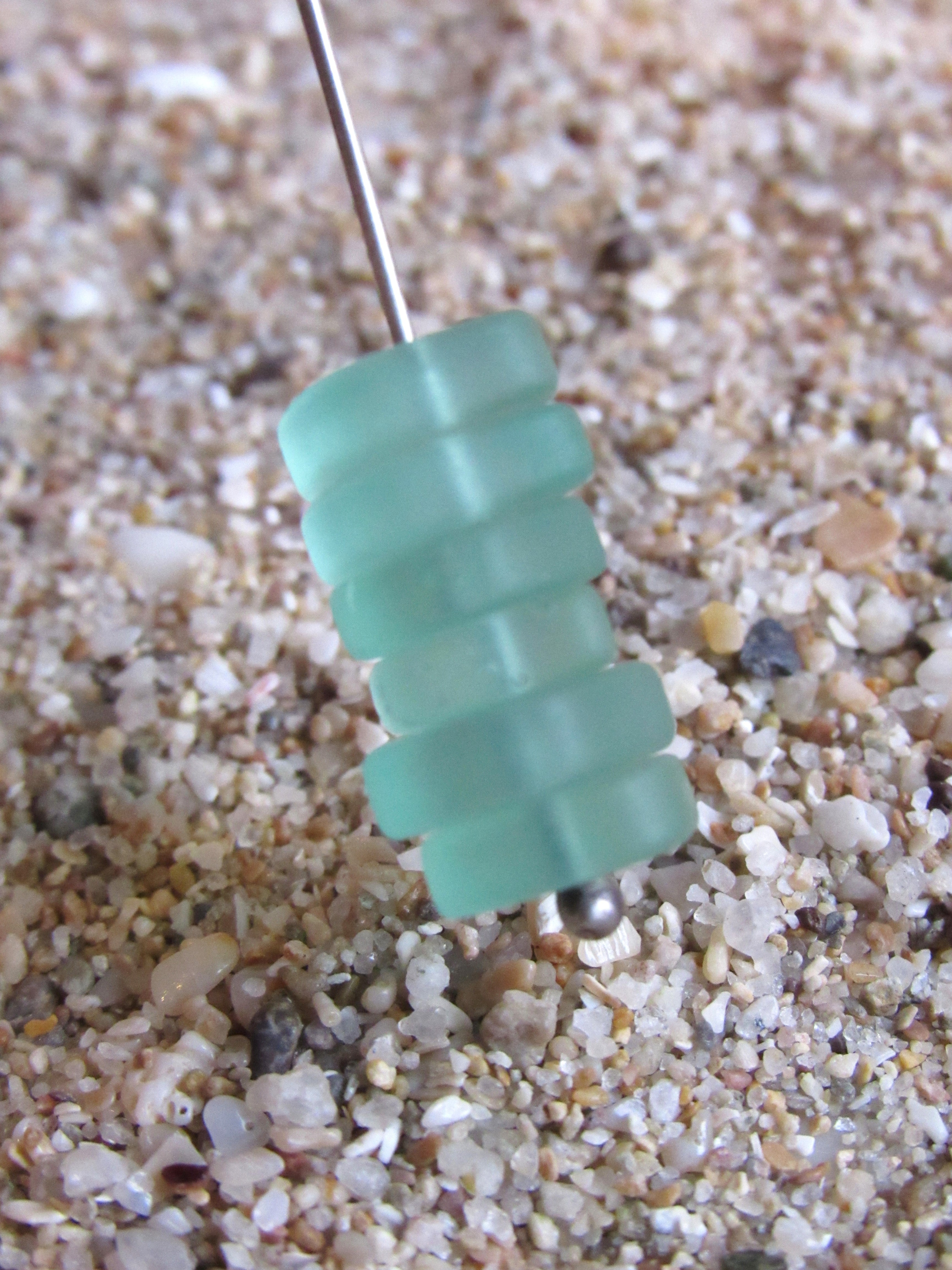 Seafoam Blue Sea Glass Beads 8x9mm Square Spacer - Cultured Center Drilled