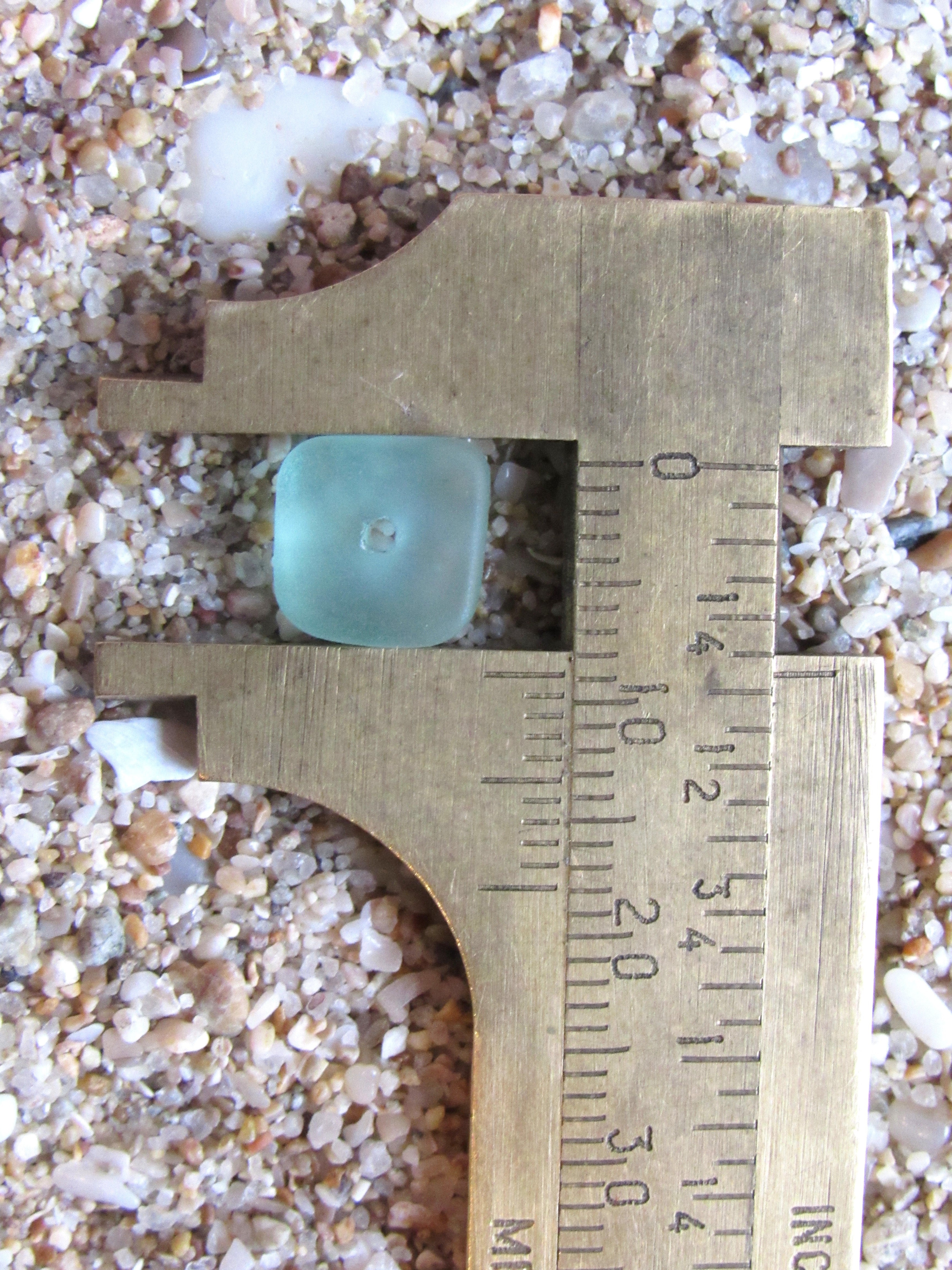 Seafoam Blue Sea Glass Beads 8x9mm Square Spacer - Cultured Center Drilled