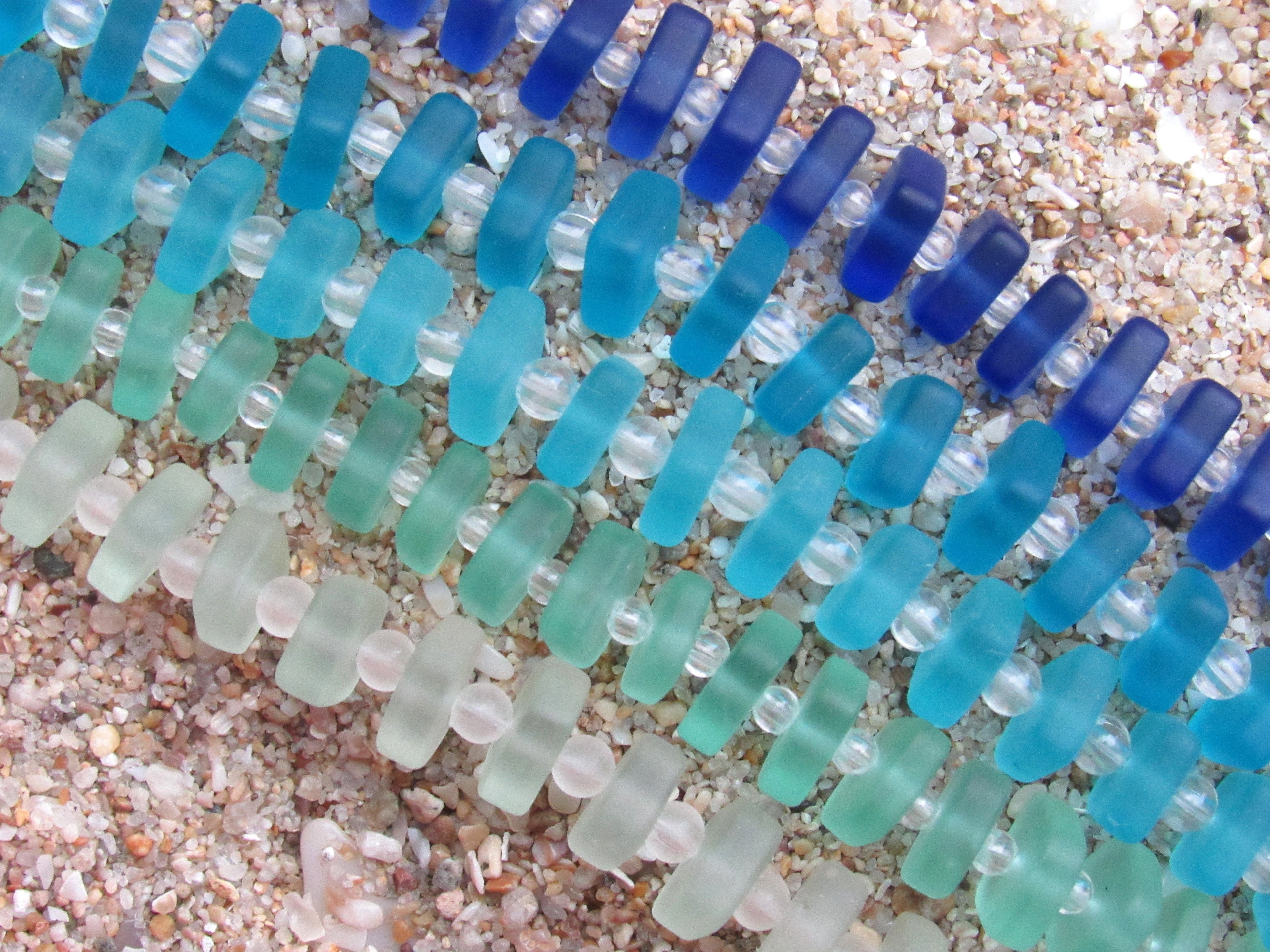 Seafoam Blue Sea Glass Beads 8x9mm Square Spacer - Cultured Center Drilled