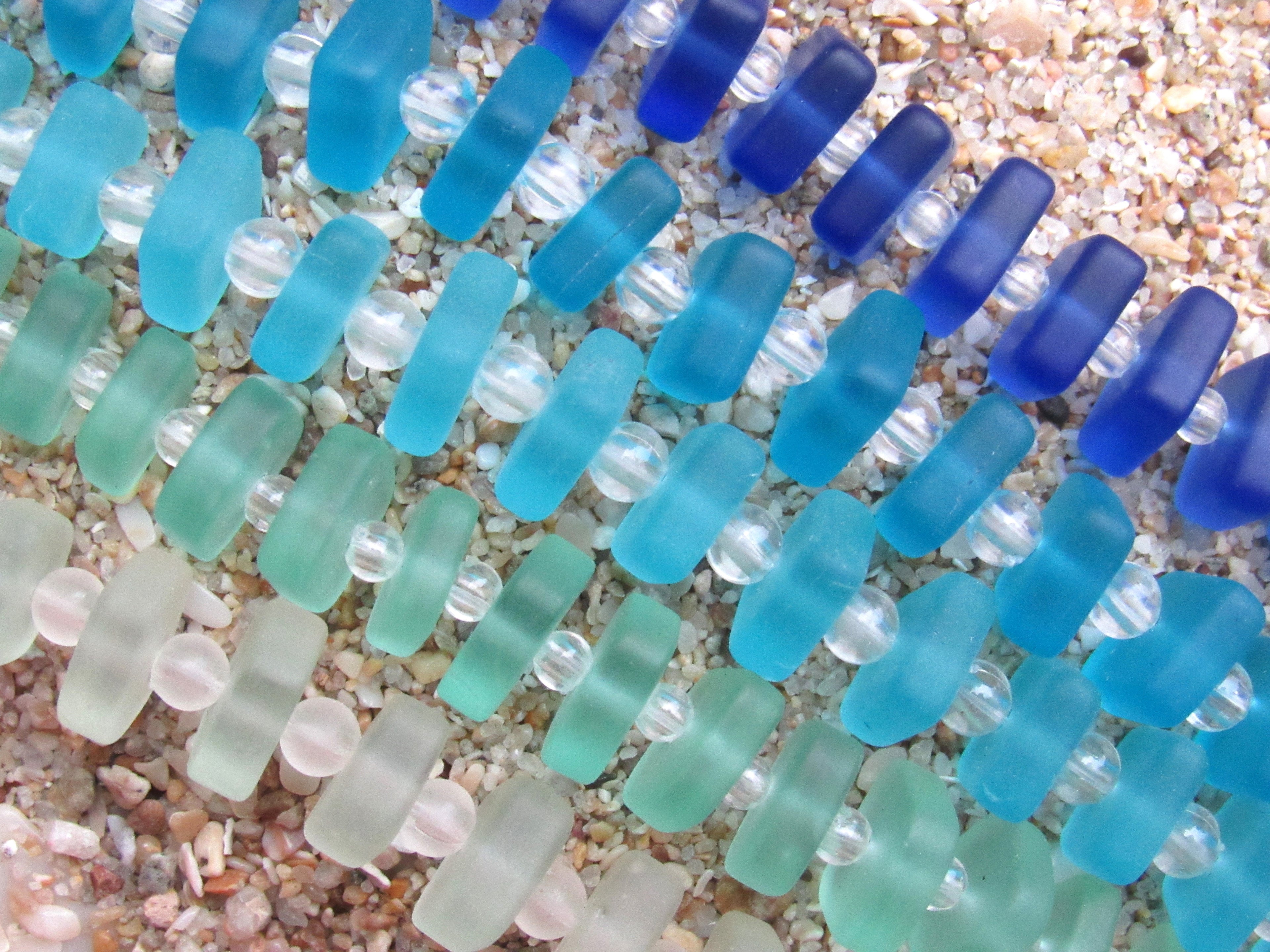 Seafoam Blue Sea Glass Beads 8x9mm Square Spacer - Cultured Center Drilled