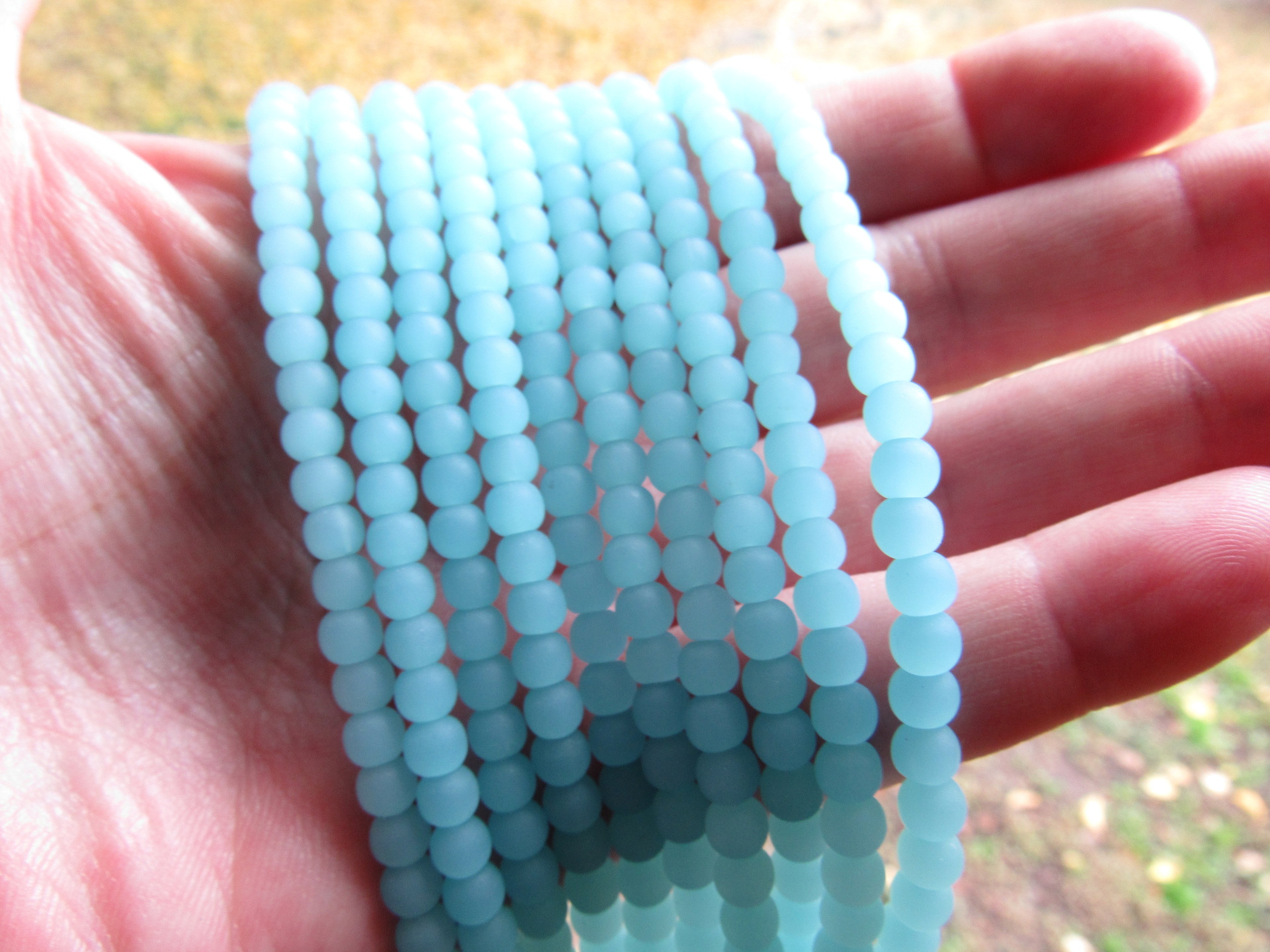 4mm Round Sea Glass Beads - Opaque Seafoam Blue Frosted Jewelry Supply