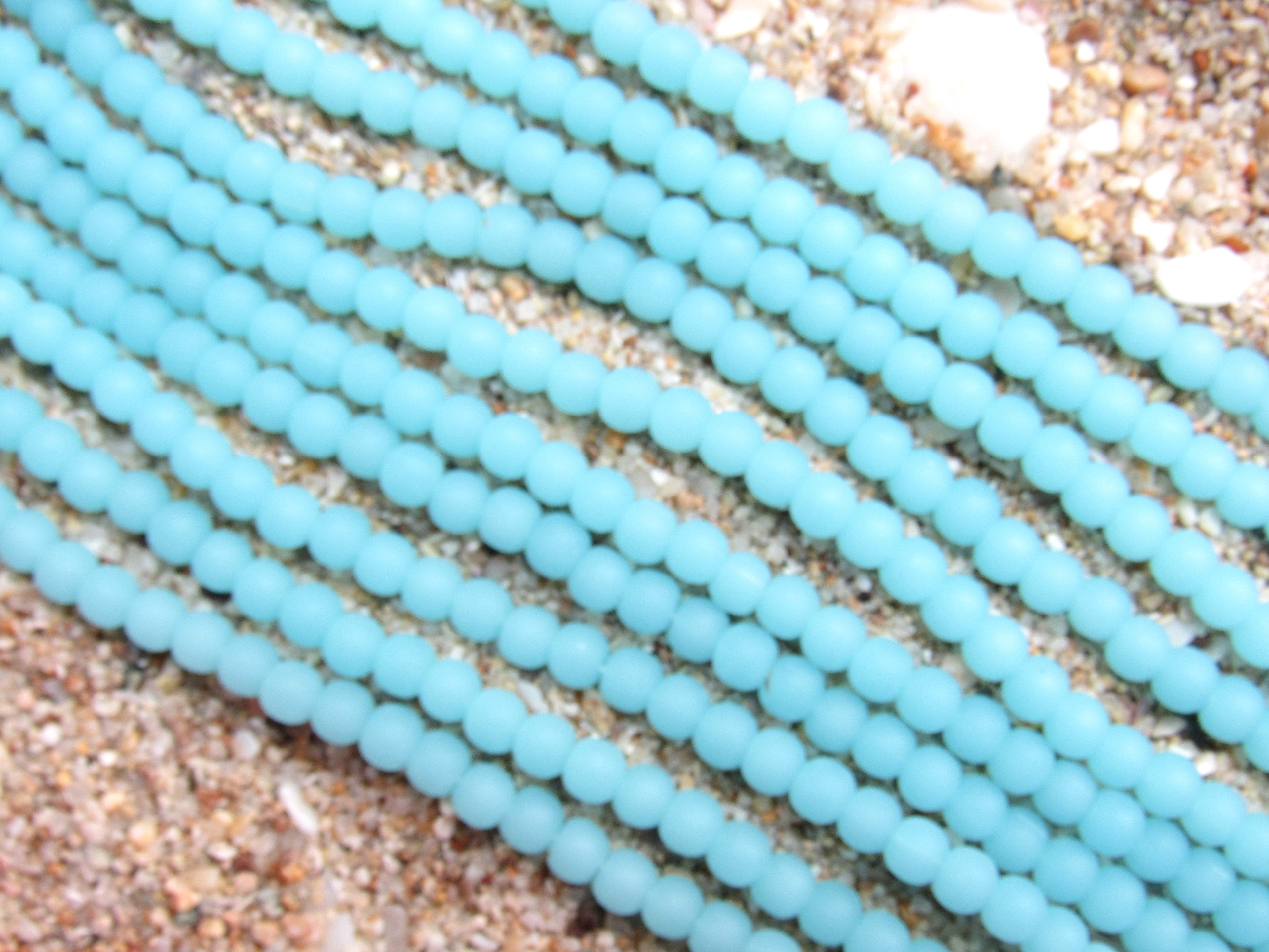 4mm Round Sea Glass Beads - Opaque Seafoam Blue Frosted Jewelry Supply