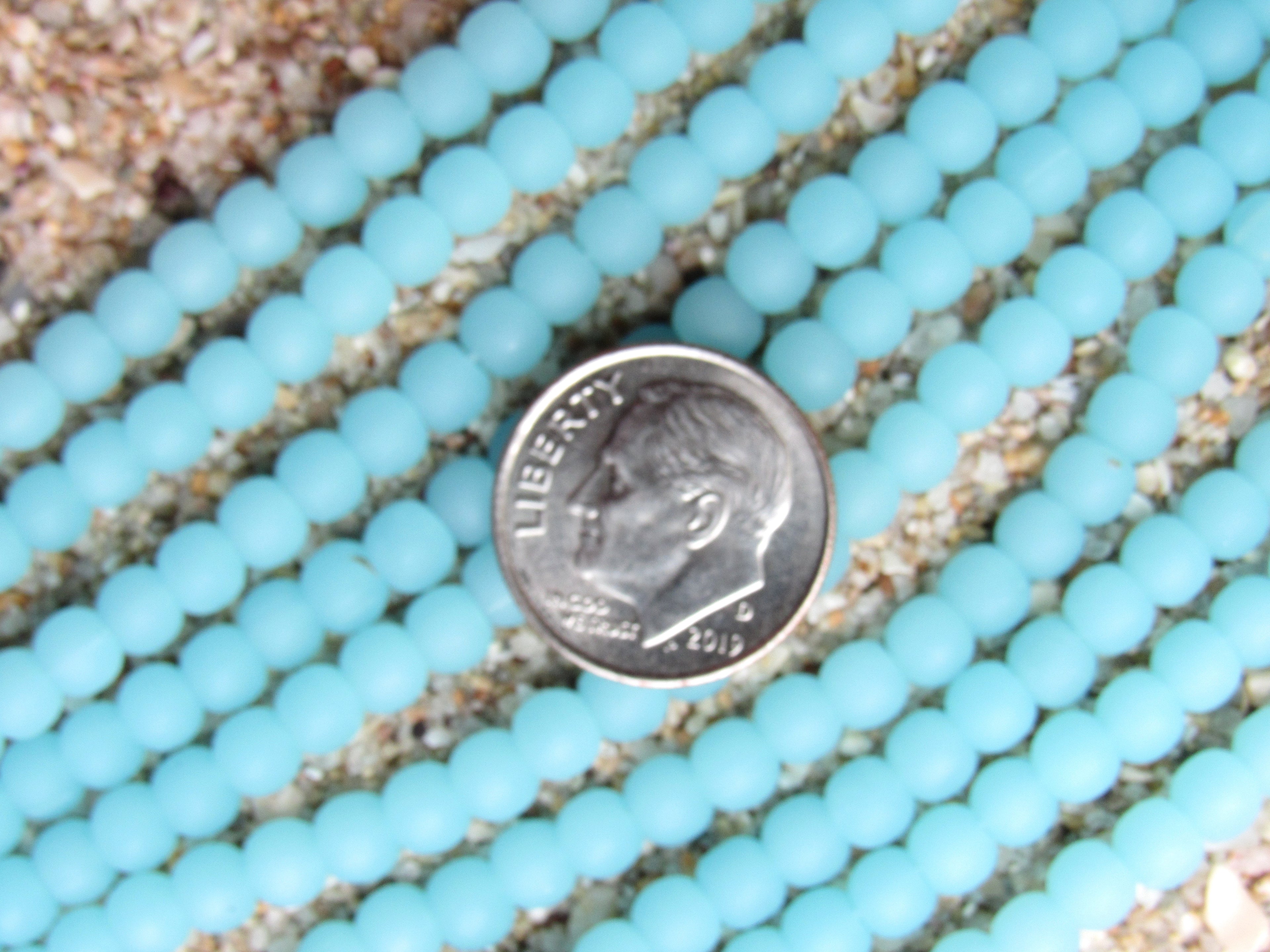 4mm Round Sea Glass Beads - Opaque Seafoam Blue Frosted Jewelry Supply