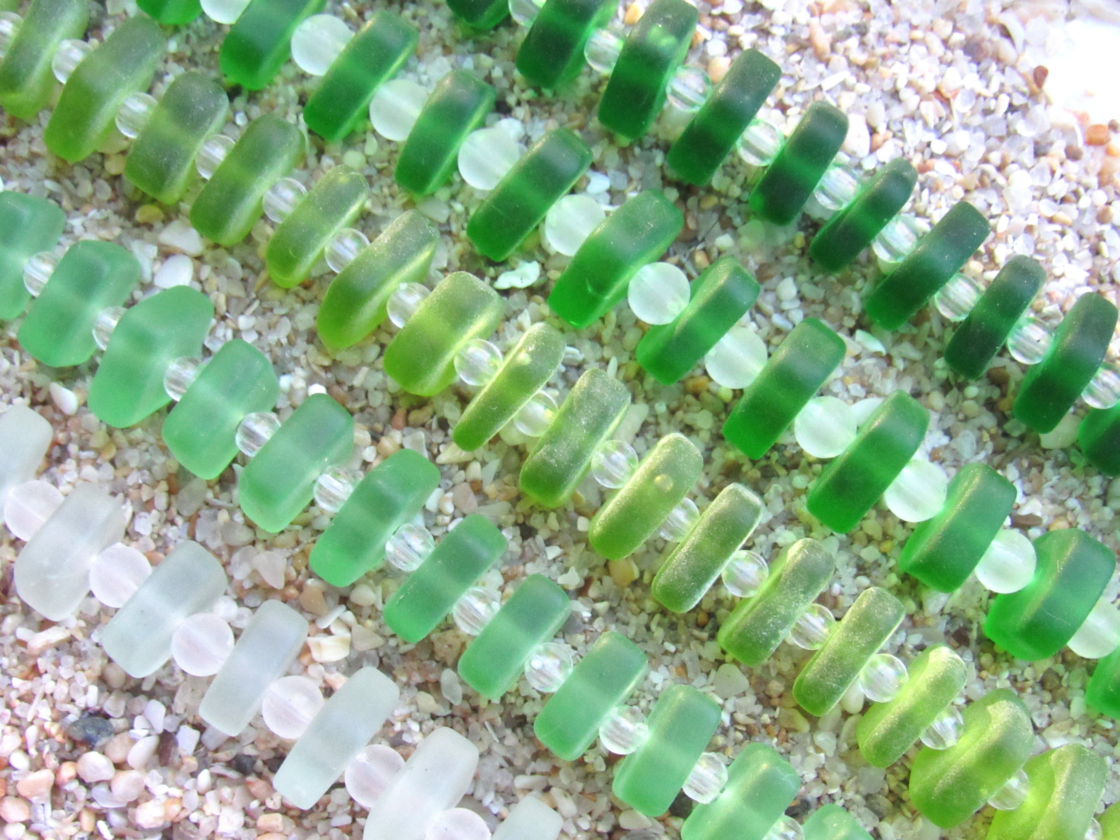 Assorted Green Sea Glass Beads 8x9mm Square Spacer - Cultured Center Drilled