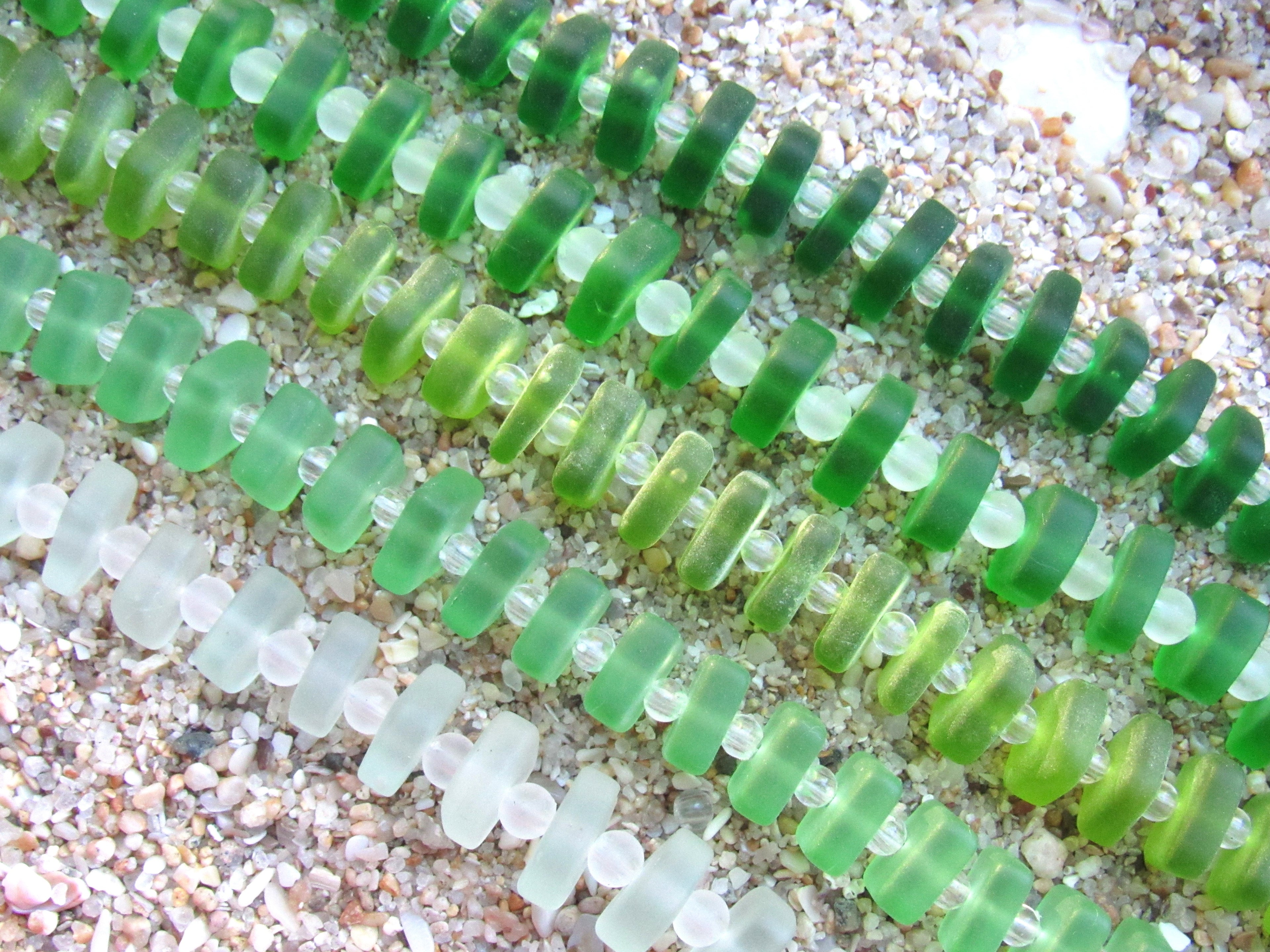 Assorted Green Sea Glass Beads 8x9mm Square Spacer - Cultured Center Drilled