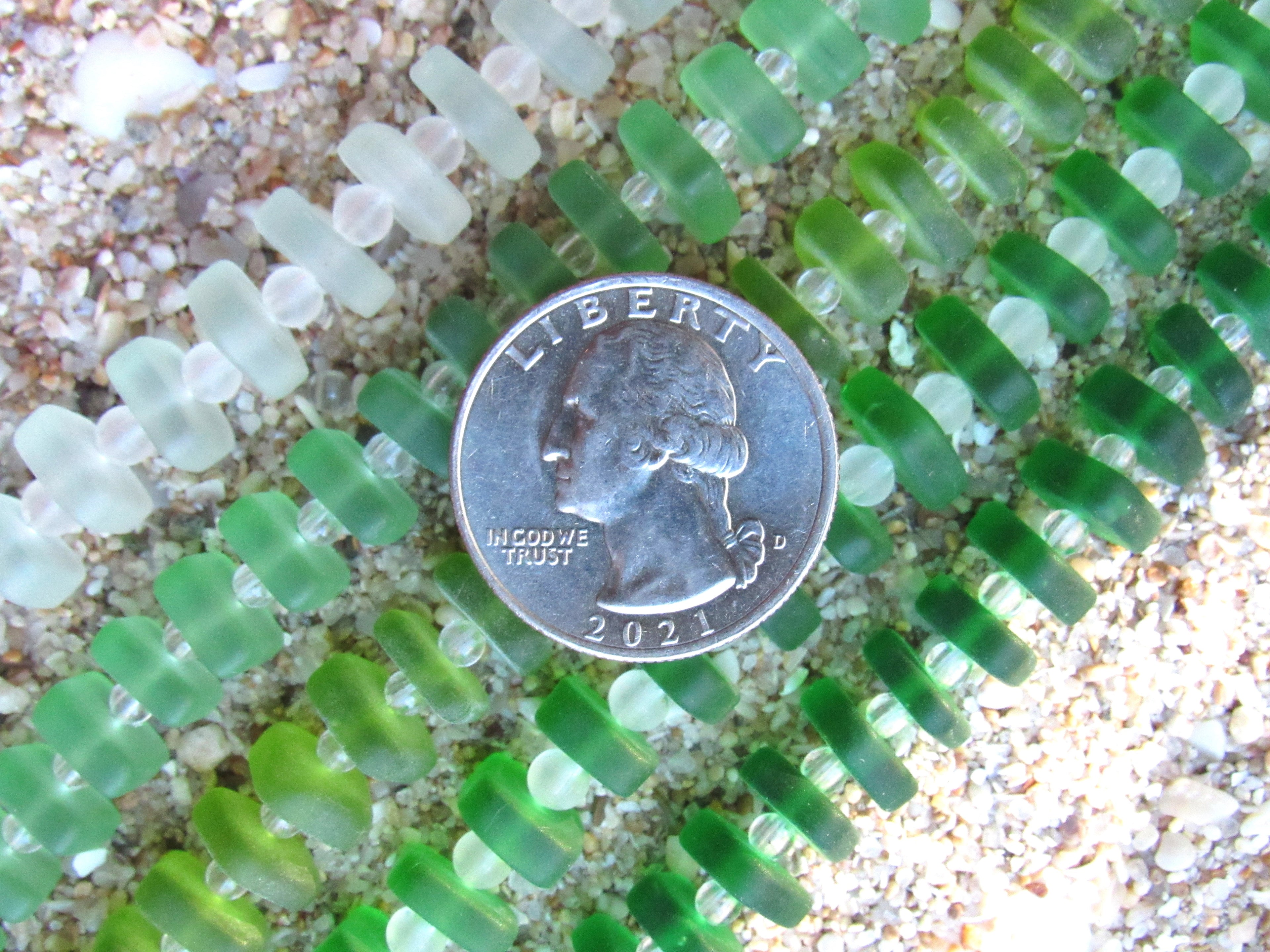 Assorted Green Sea Glass Beads 8x9mm Square Spacer - Cultured Center Drilled