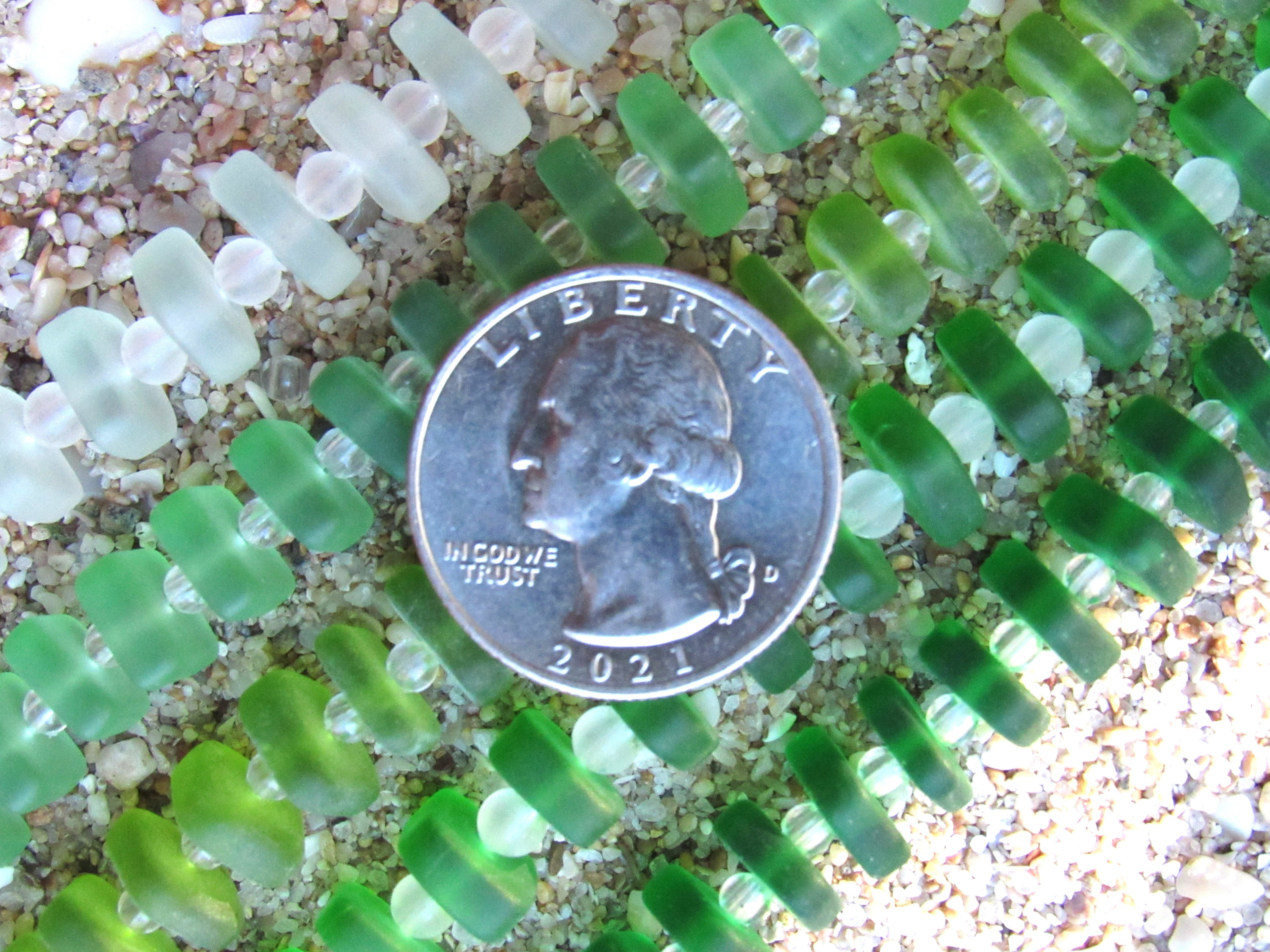 Assorted Green Sea Glass Beads 8x9mm Square Spacer - Cultured Center Drilled