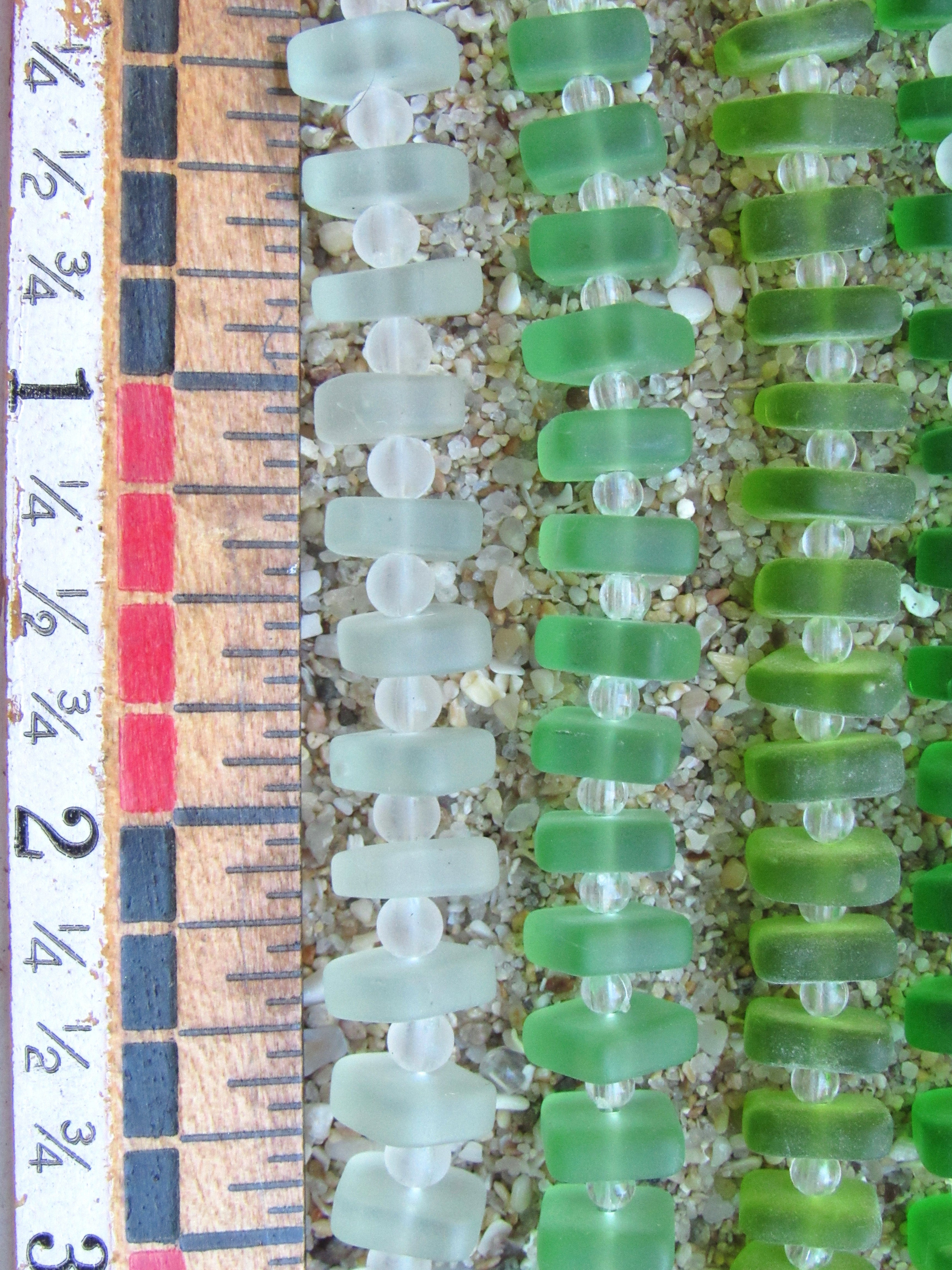 Assorted Green Sea Glass Beads 8x9mm Square Spacer - Cultured Center Drilled