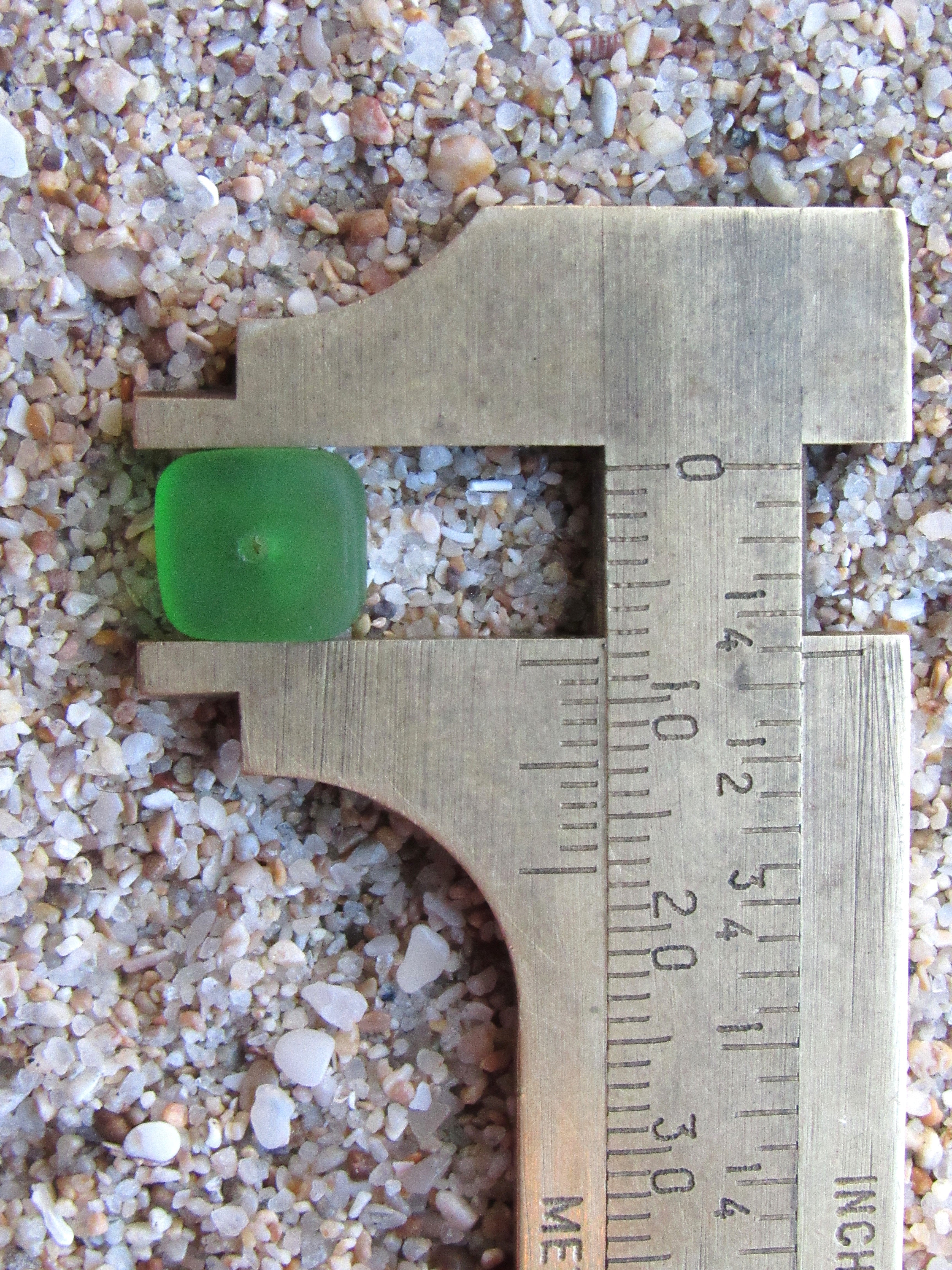 Medium Green Sea Glass Beads 8x9mm Square Spacer - Cultured Center Drilled Stacking Bead