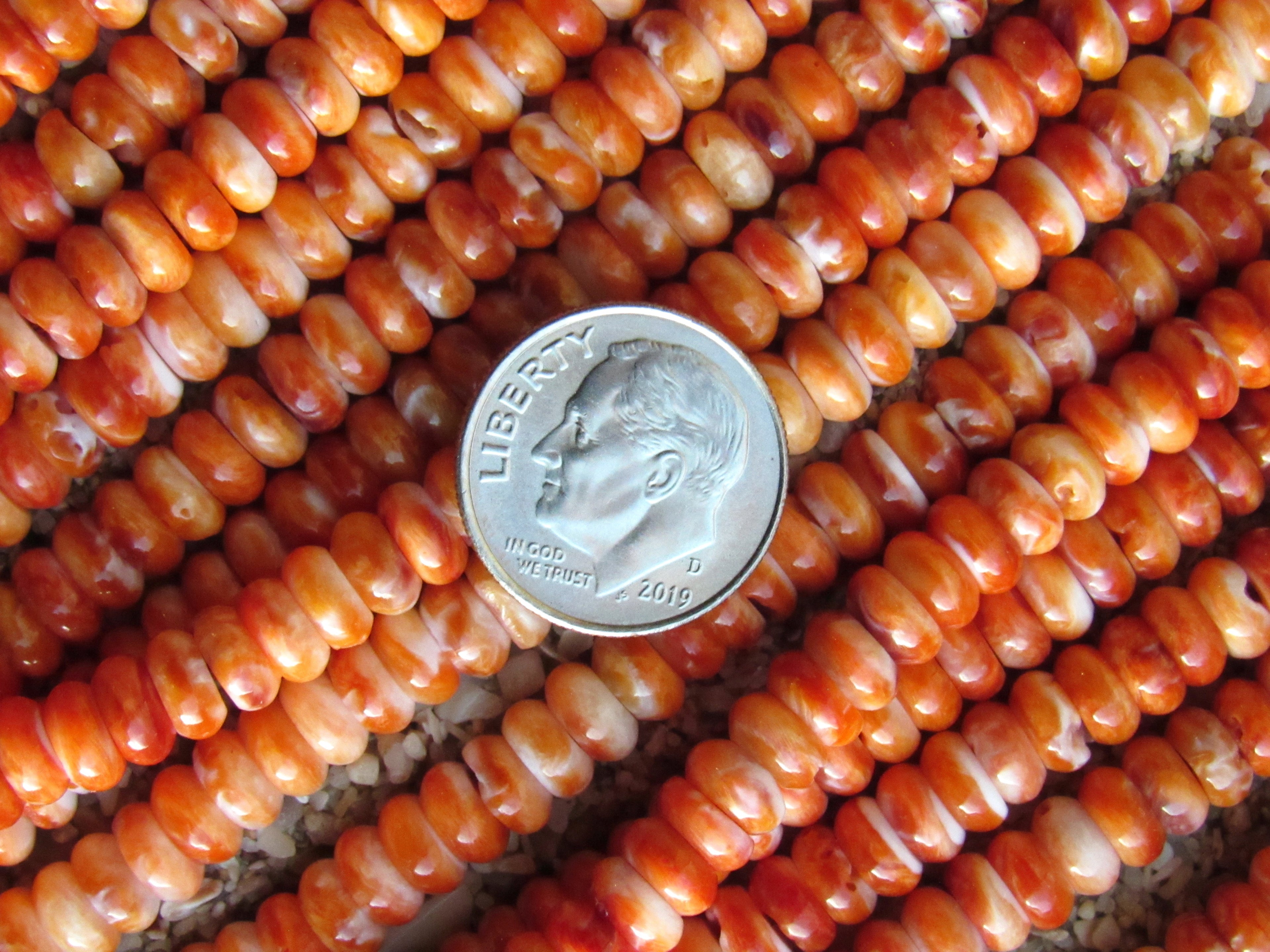 Natural Orange Spiny Oyster Shell Beads - 6mm Rondelle - Making Jewelry - Bead Supply