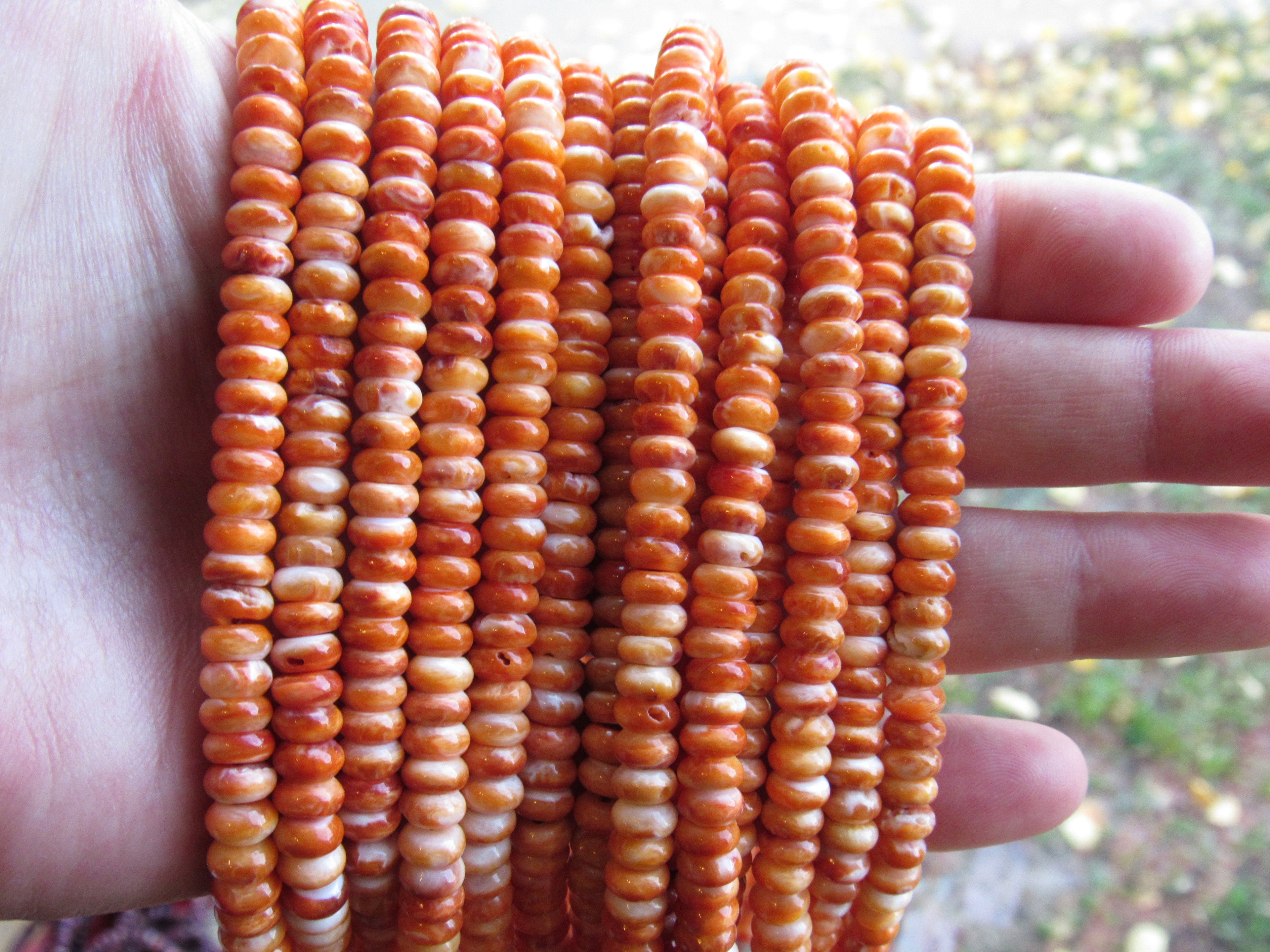 Natural Orange Spiny Oyster Shell Beads - 6mm Rondelle - Making Jewelry - Bead Supply