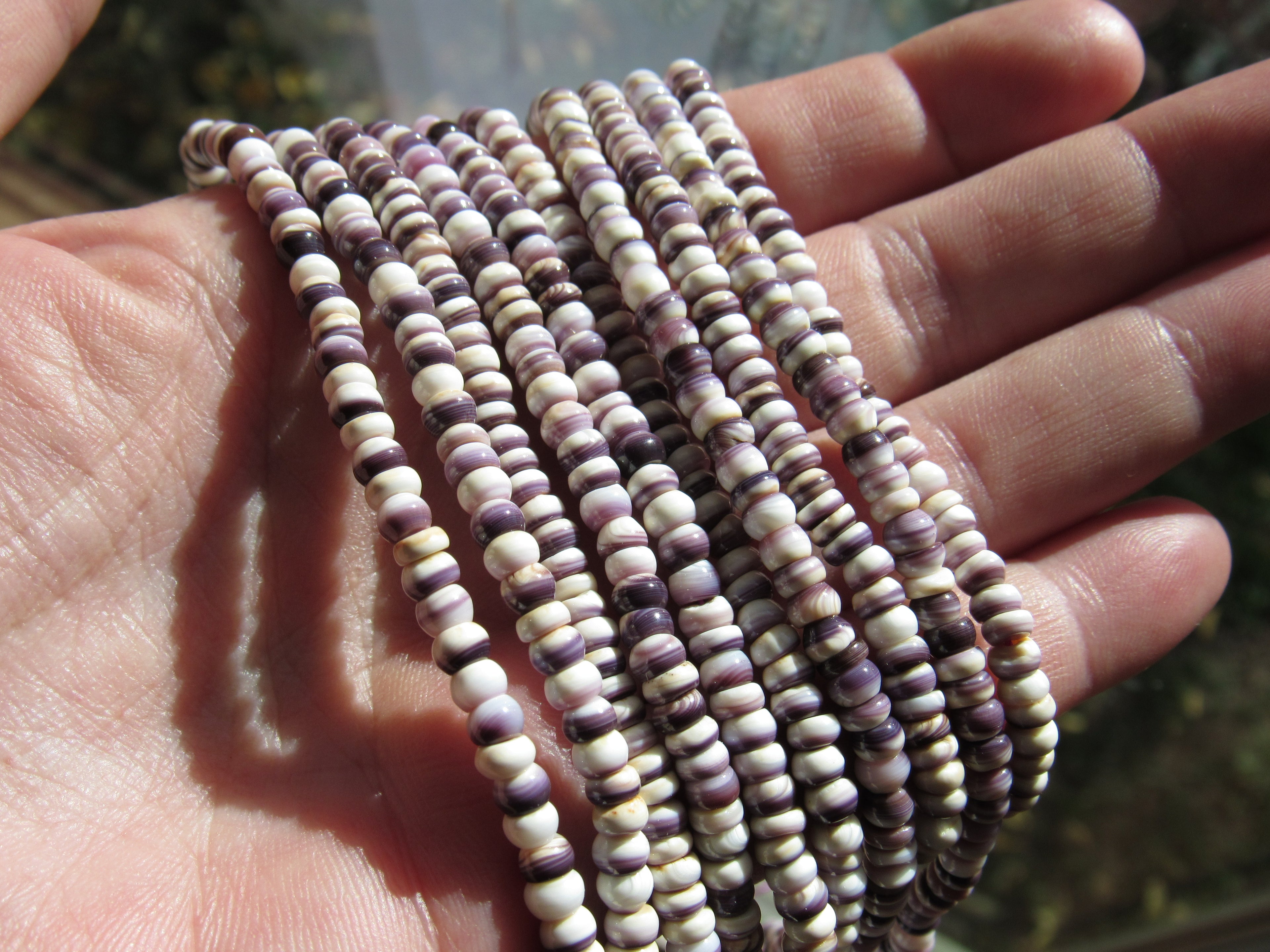 Natural Wampum Purple Shell Beads - 4mm Rondelle Quahog USA