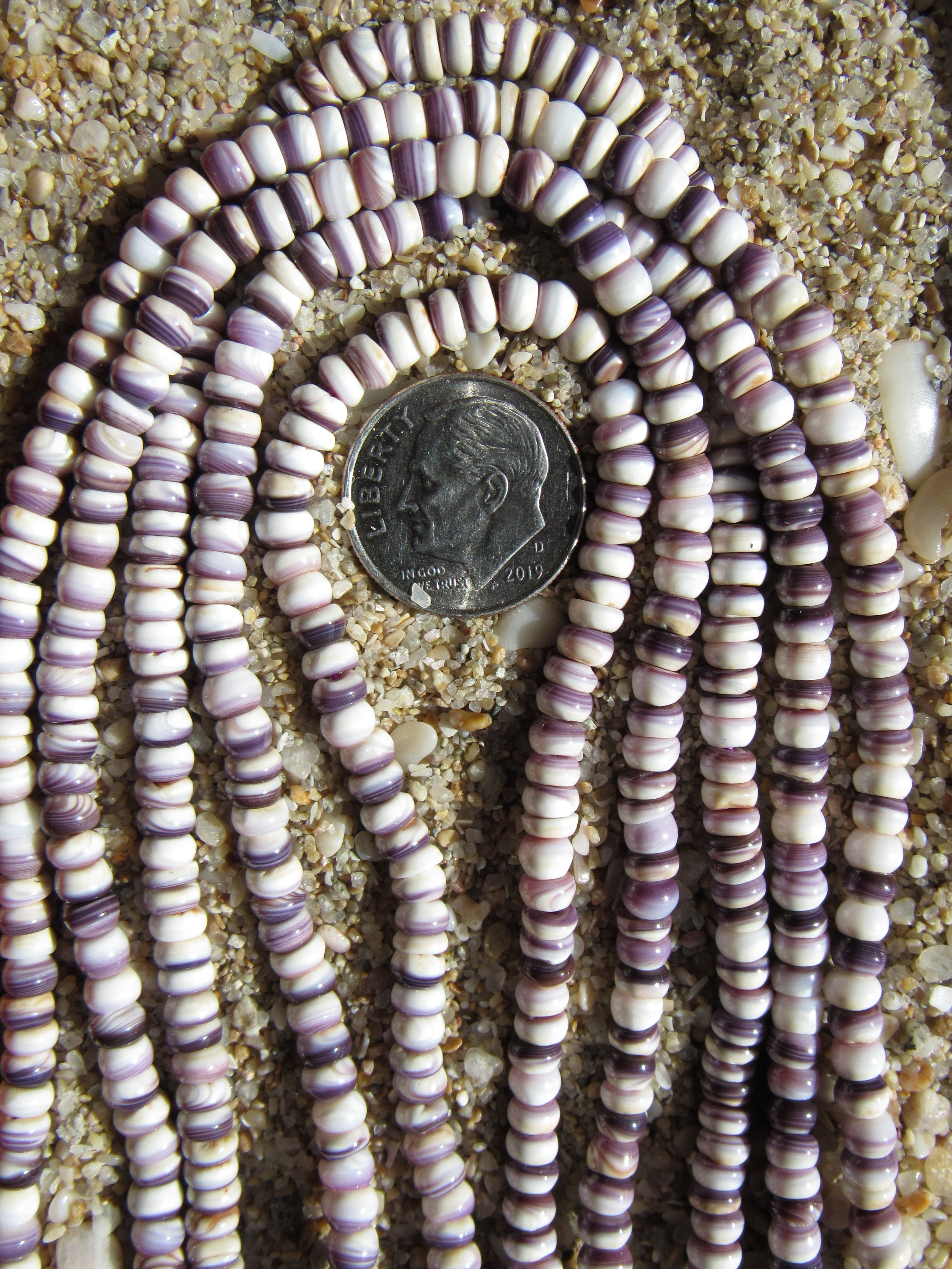 Natural Wampum Purple Shell Beads - 4mm Rondelle Quahog USA