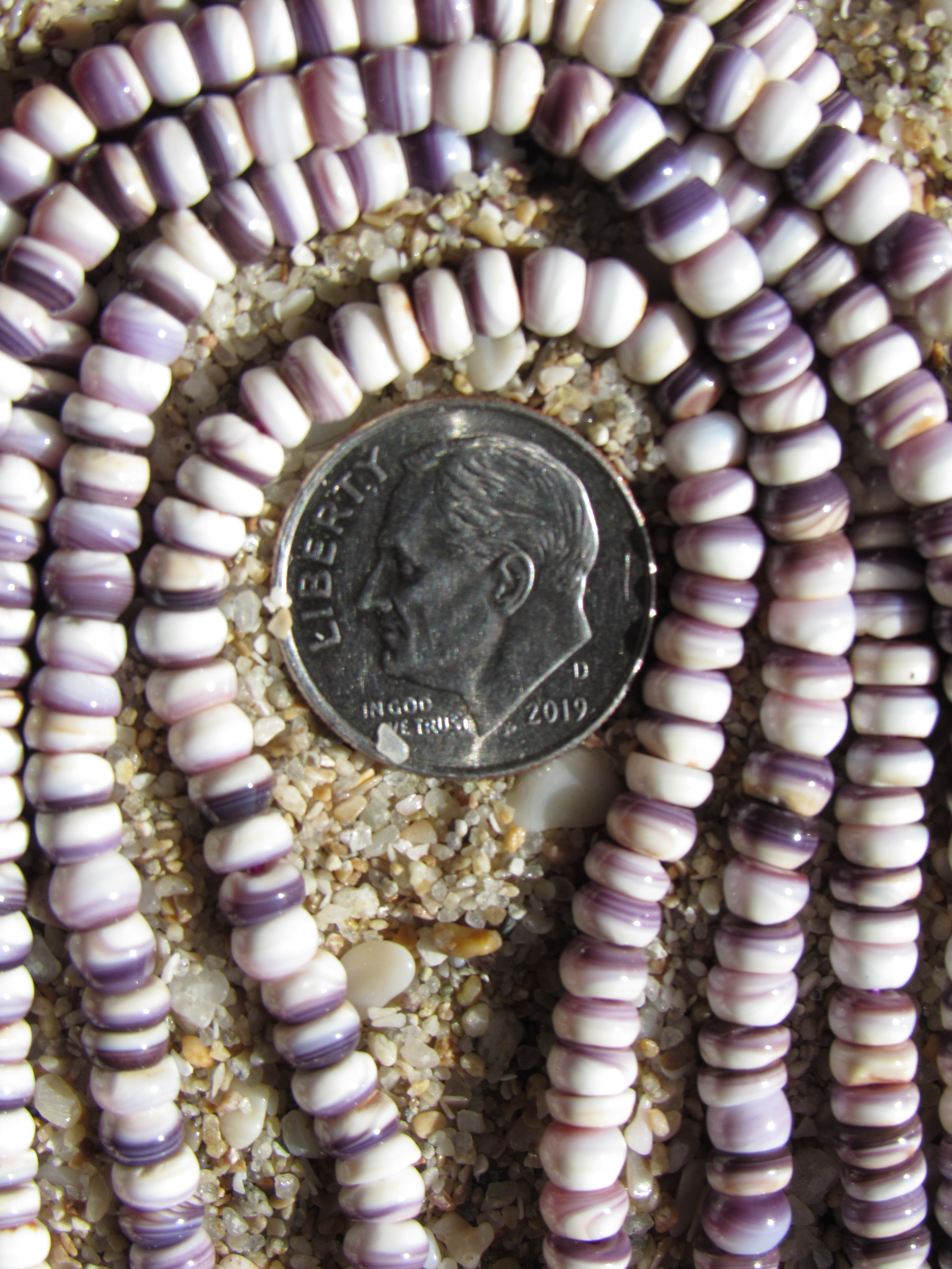 Natural Wampum Purple Shell Beads - 4mm Rondelle Quahog USA